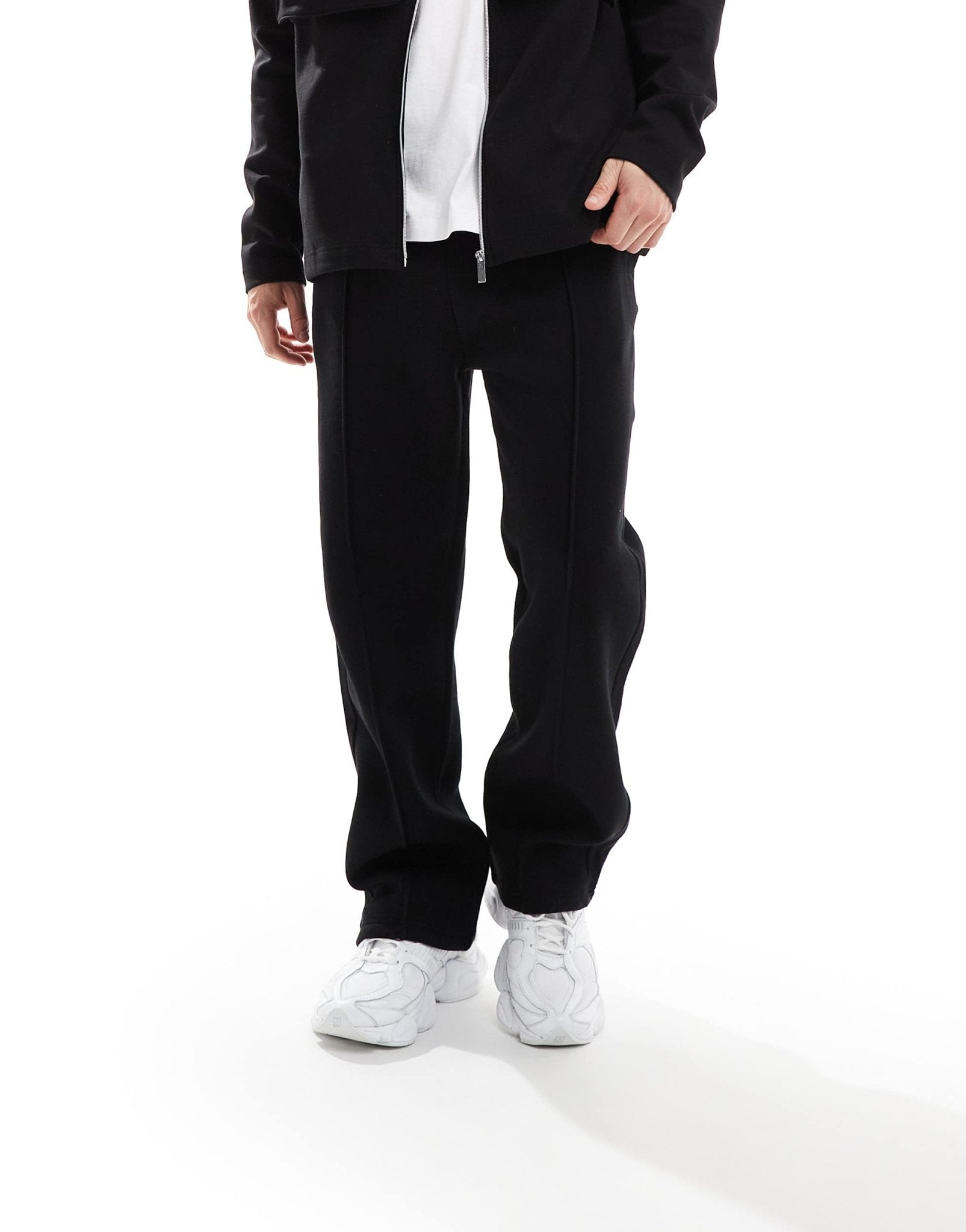 Bershka wide leg pintuck jogger in black - ASOS Sample Sale
