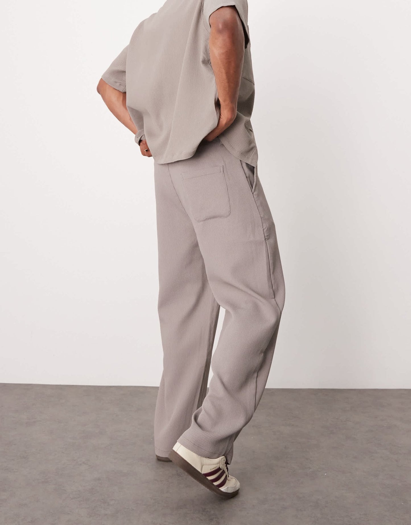 Bershka wide leg plisse trouser co-ord in light brown - ASOS Sample Sale