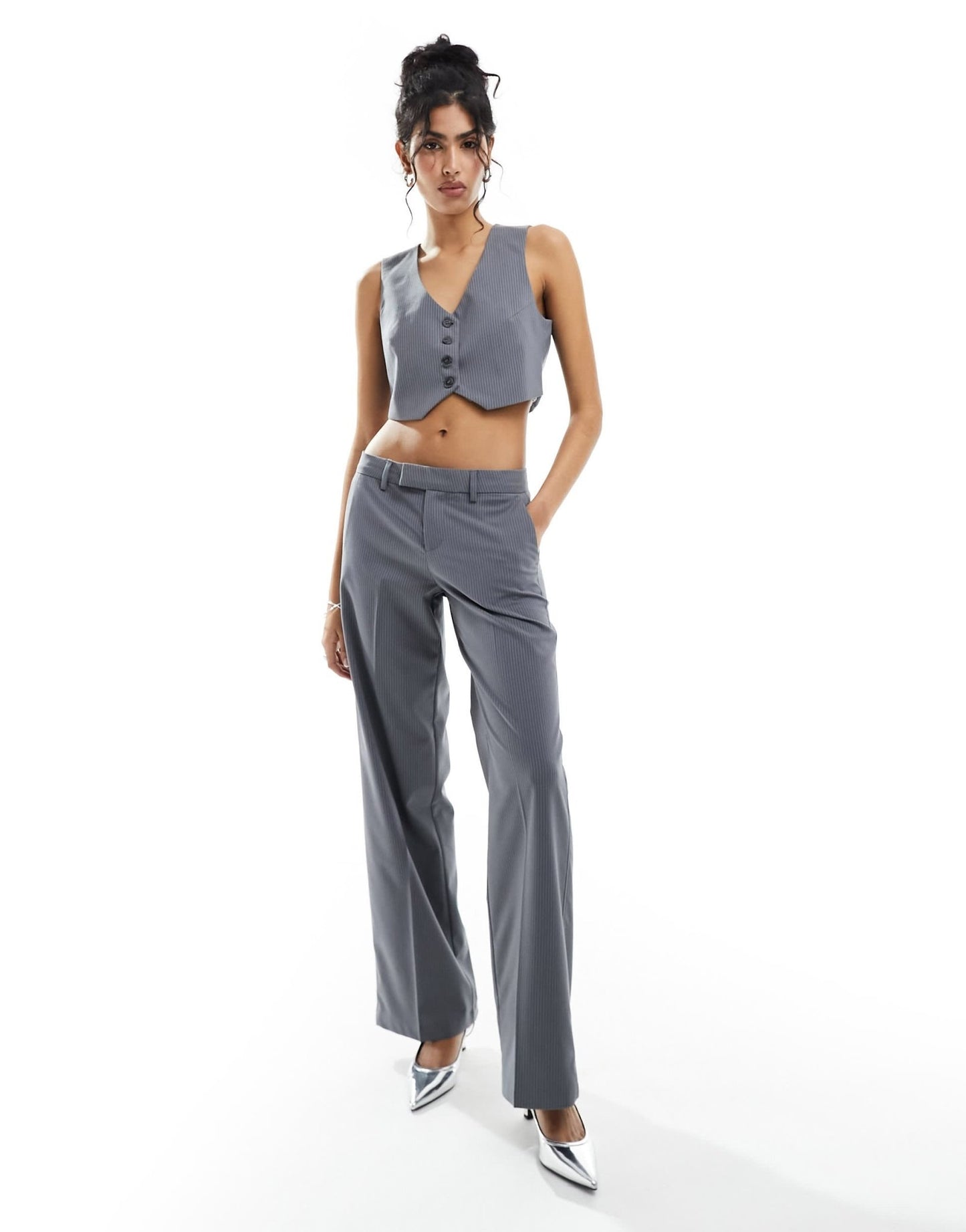 Bershka wide leg tailored trousers co-ord in grey - ASOS Sample Sale