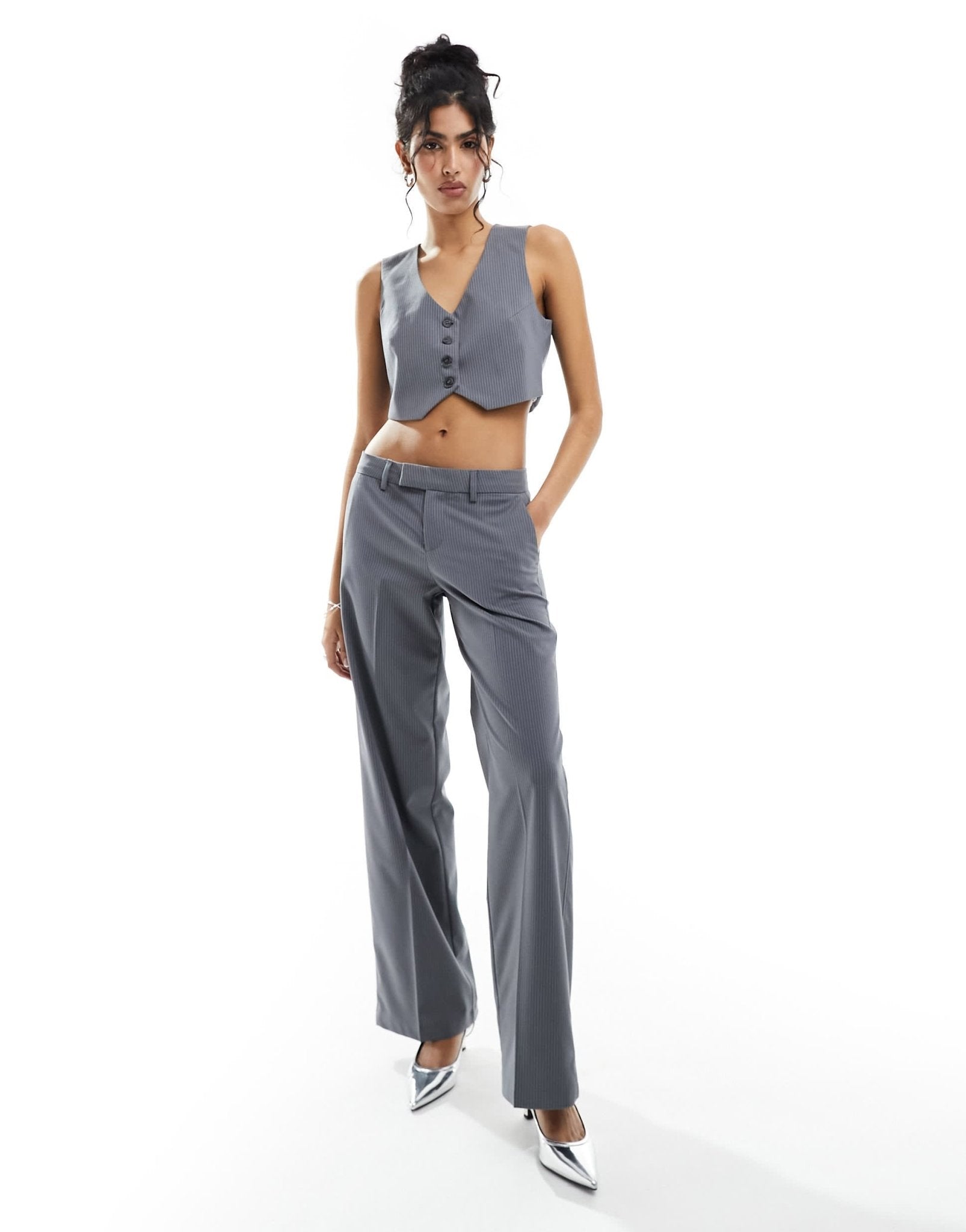 Bershka wide leg tailored trousers co-ord in grey - ASOS Sample Sale