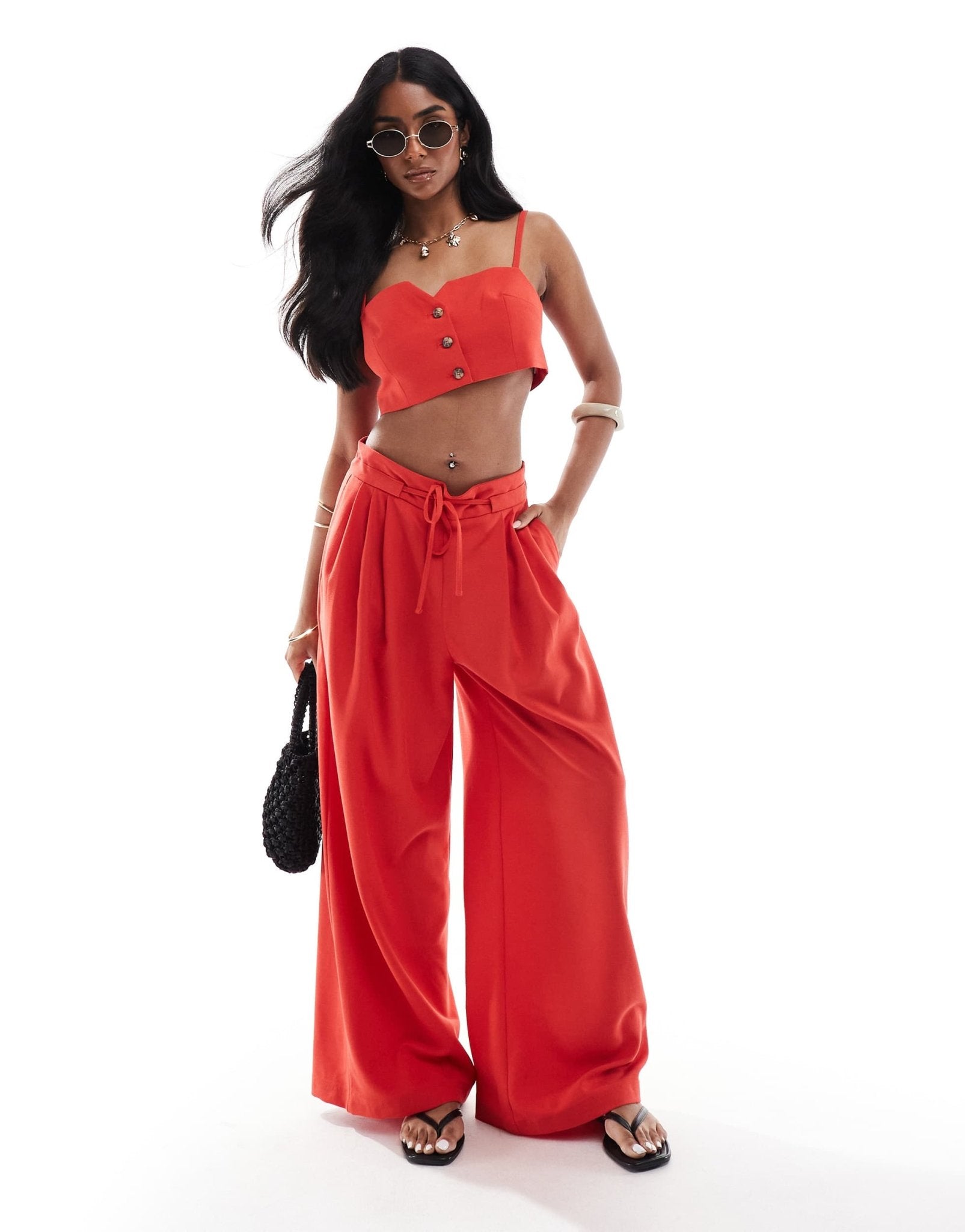 Bershka wide leg tailored trousers co-ord in red - ASOS Sample Sale