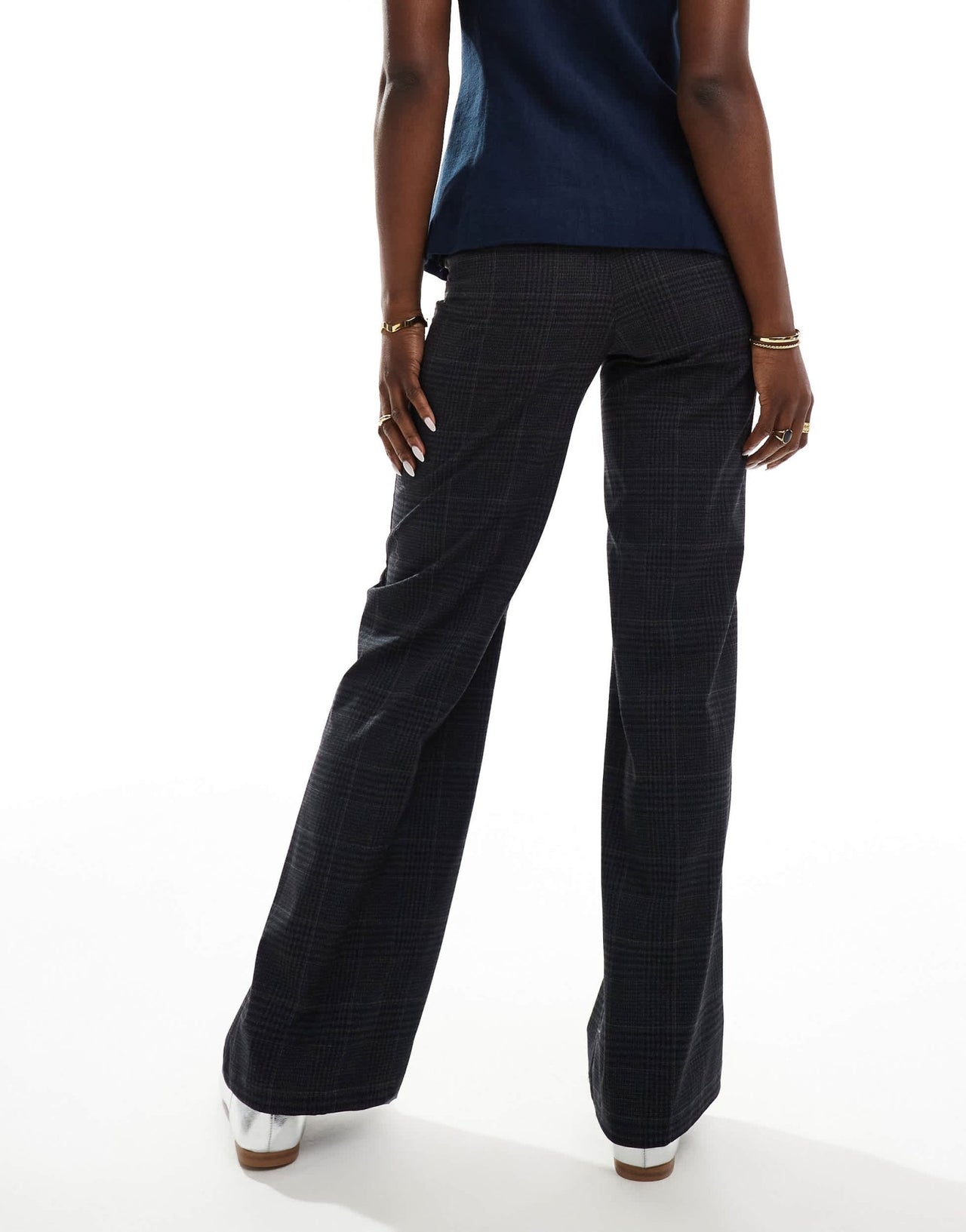 Bershka wide leg tailored trousers in grey check - ASOS Sample Sale