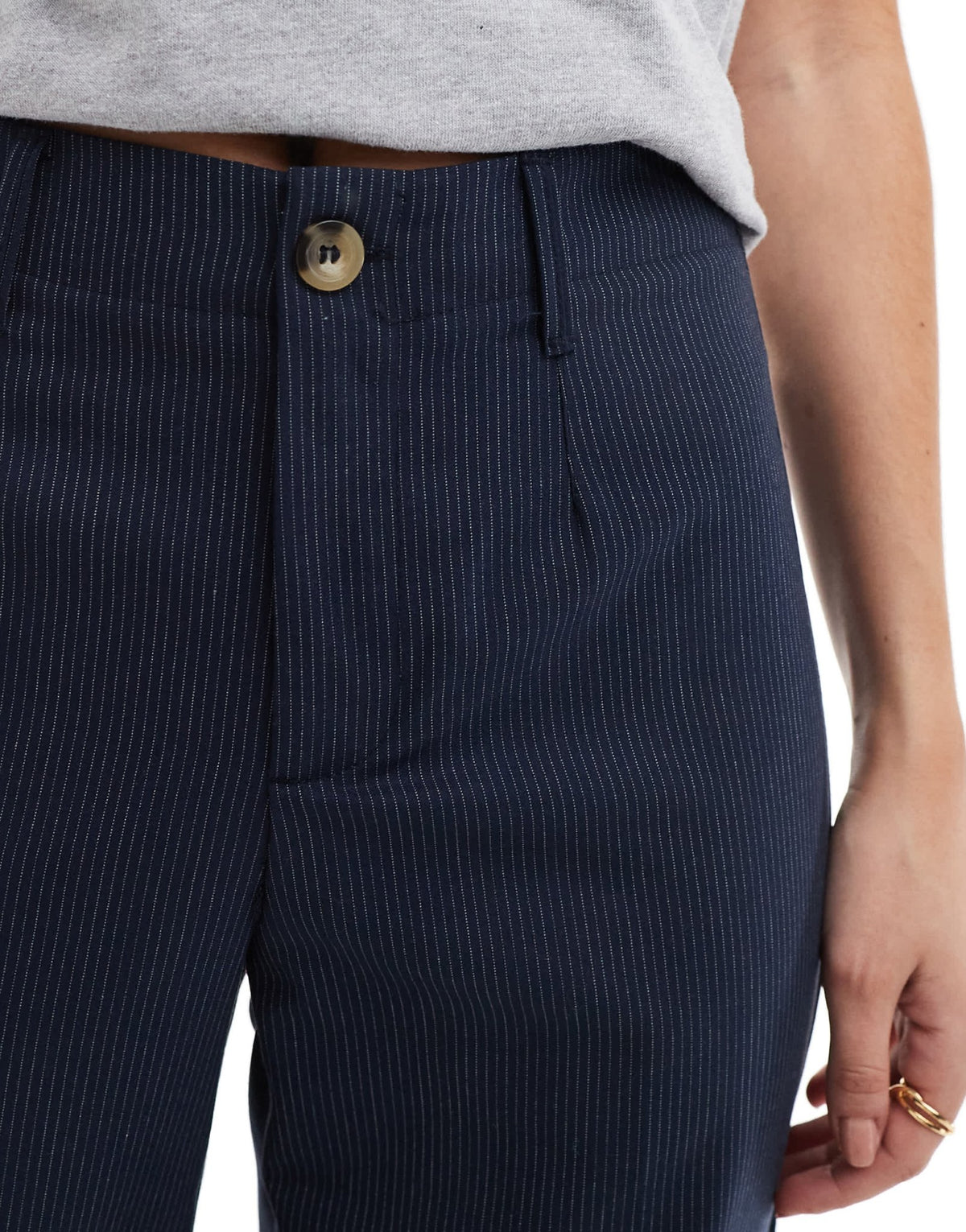 Bershka wide leg tailored trousers in navy pinstripe - ASOS Sample Sale
