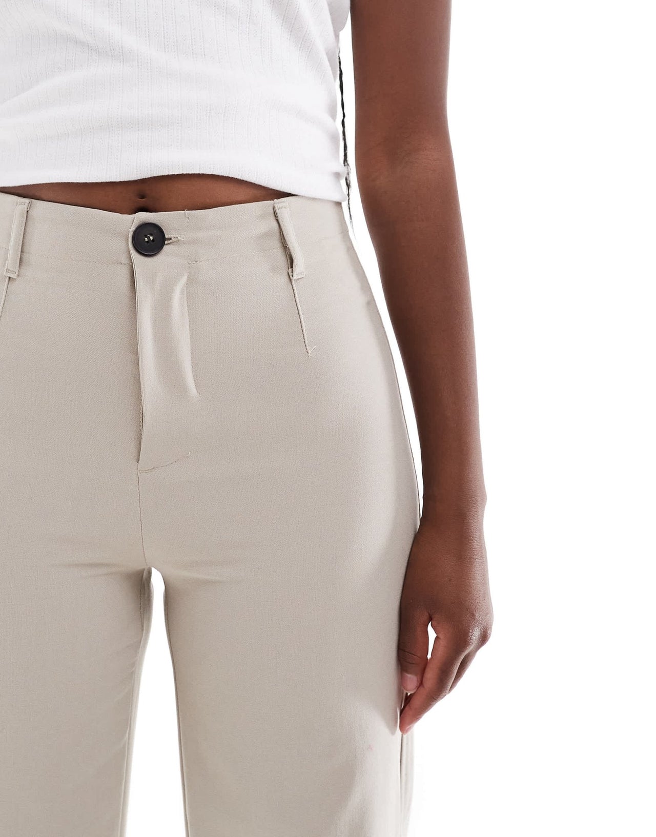 Bershka wide leg tailored trousers in Stone - ASOS Sample Sale