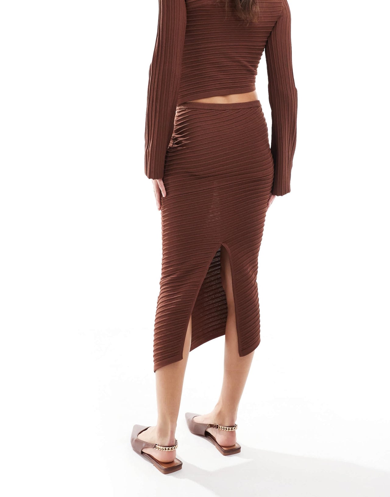 Bershka wide ribbed knitted maxi skirt co-ord in brown - ASOS Sample Sale