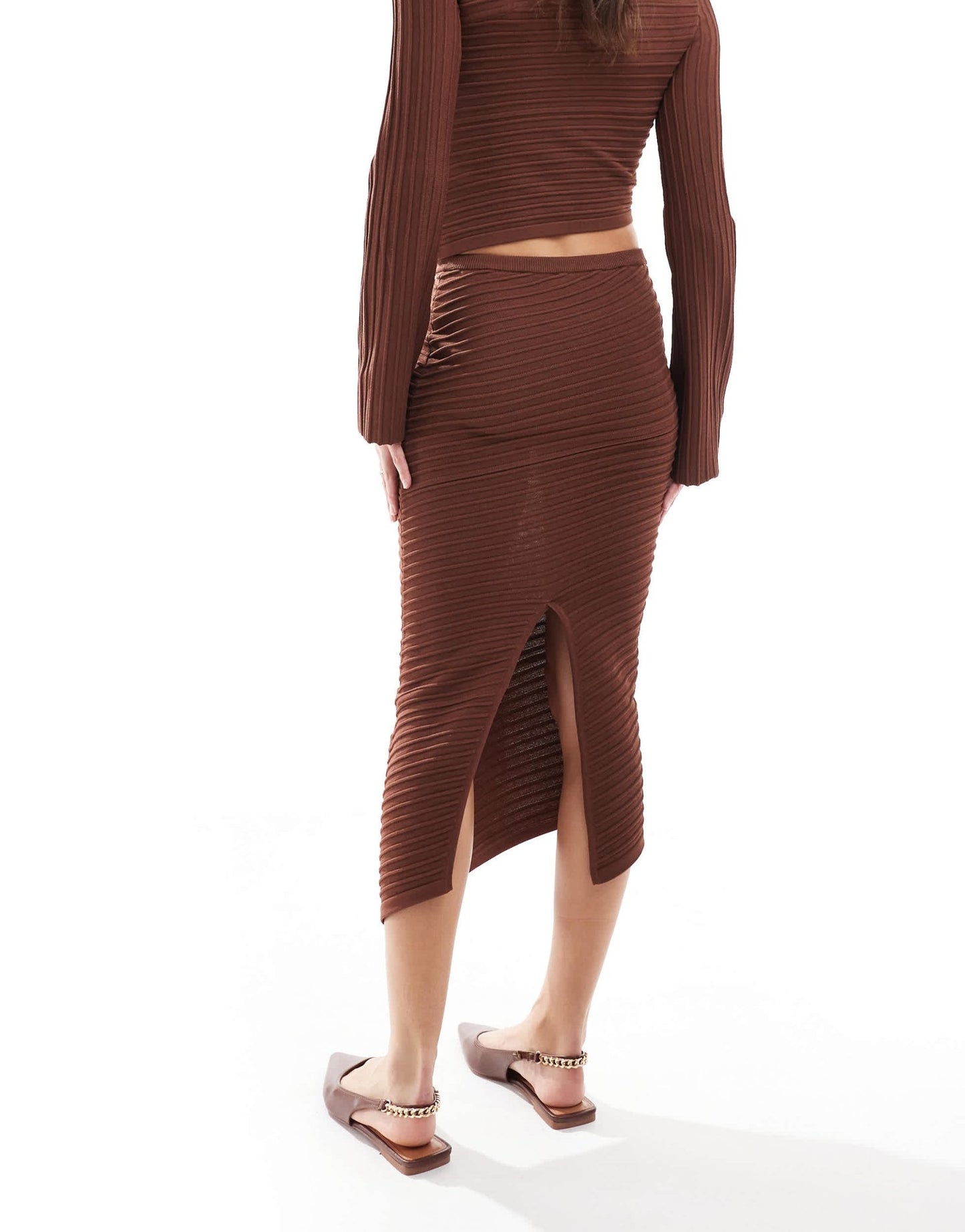 Bershka wide ribbed knitted maxi skirt co-ord in brown - ASOS Sample Sale