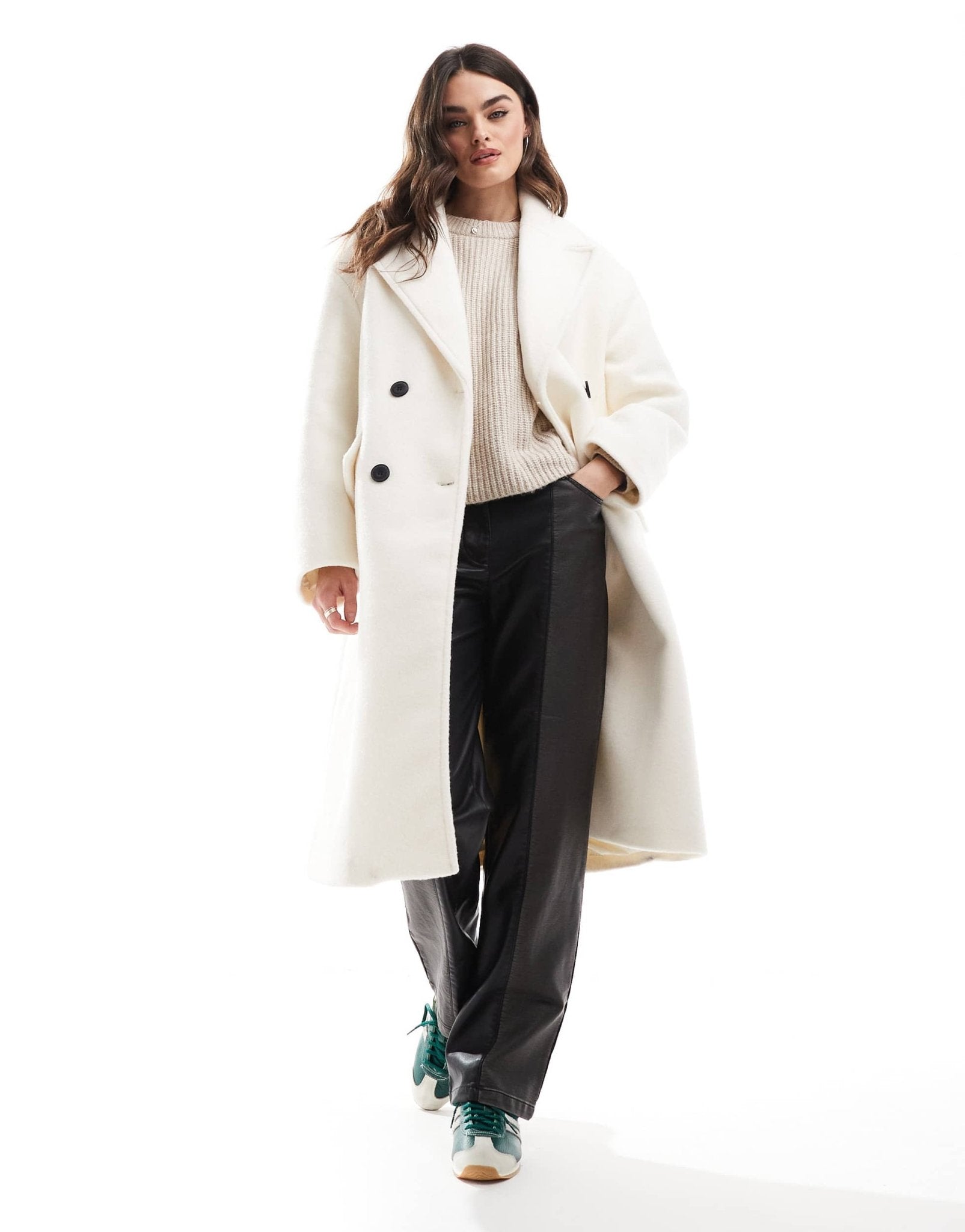 Bershka wool look drop shoulder coat in ecru - ASOS Sample Sale