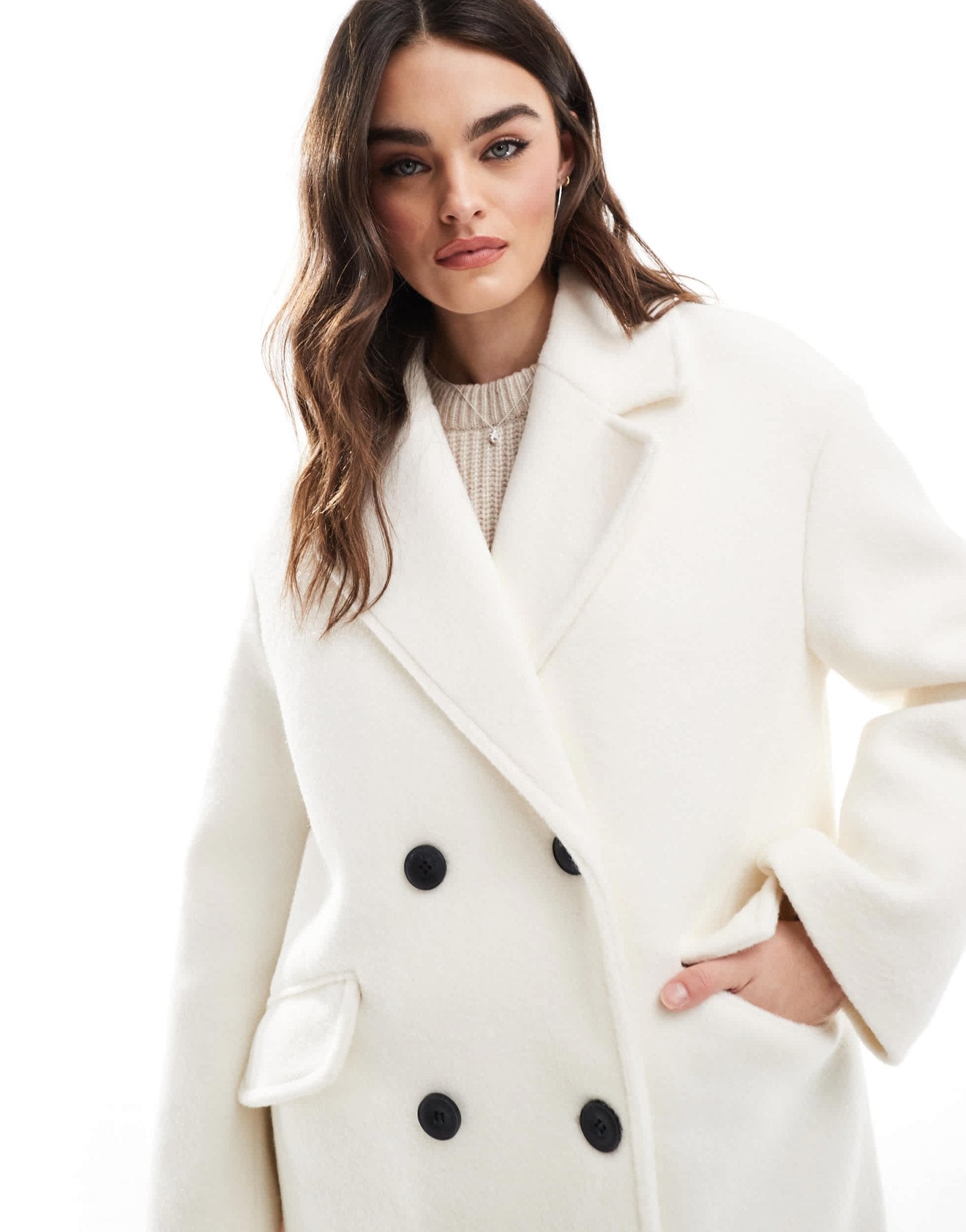 Bershka wool look drop shoulder coat in ecru - ASOS Sample Sale