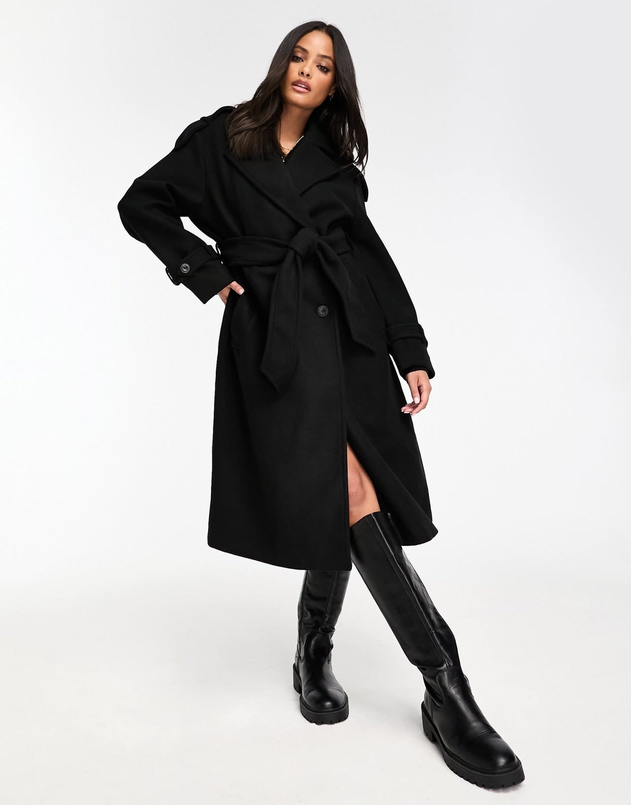 Bershka wool trench coat in black - ASOS Sample Sale