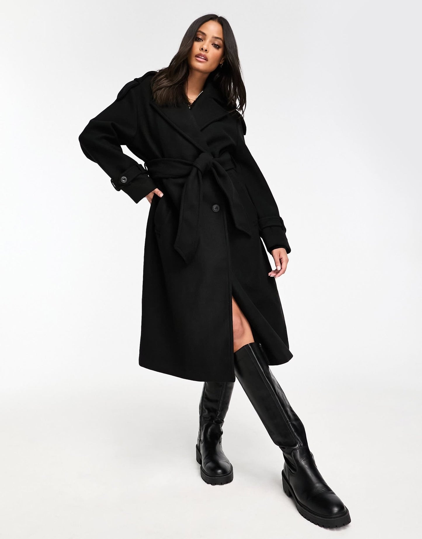 Bershka wool trench coat in black - ASOS Sample Sale