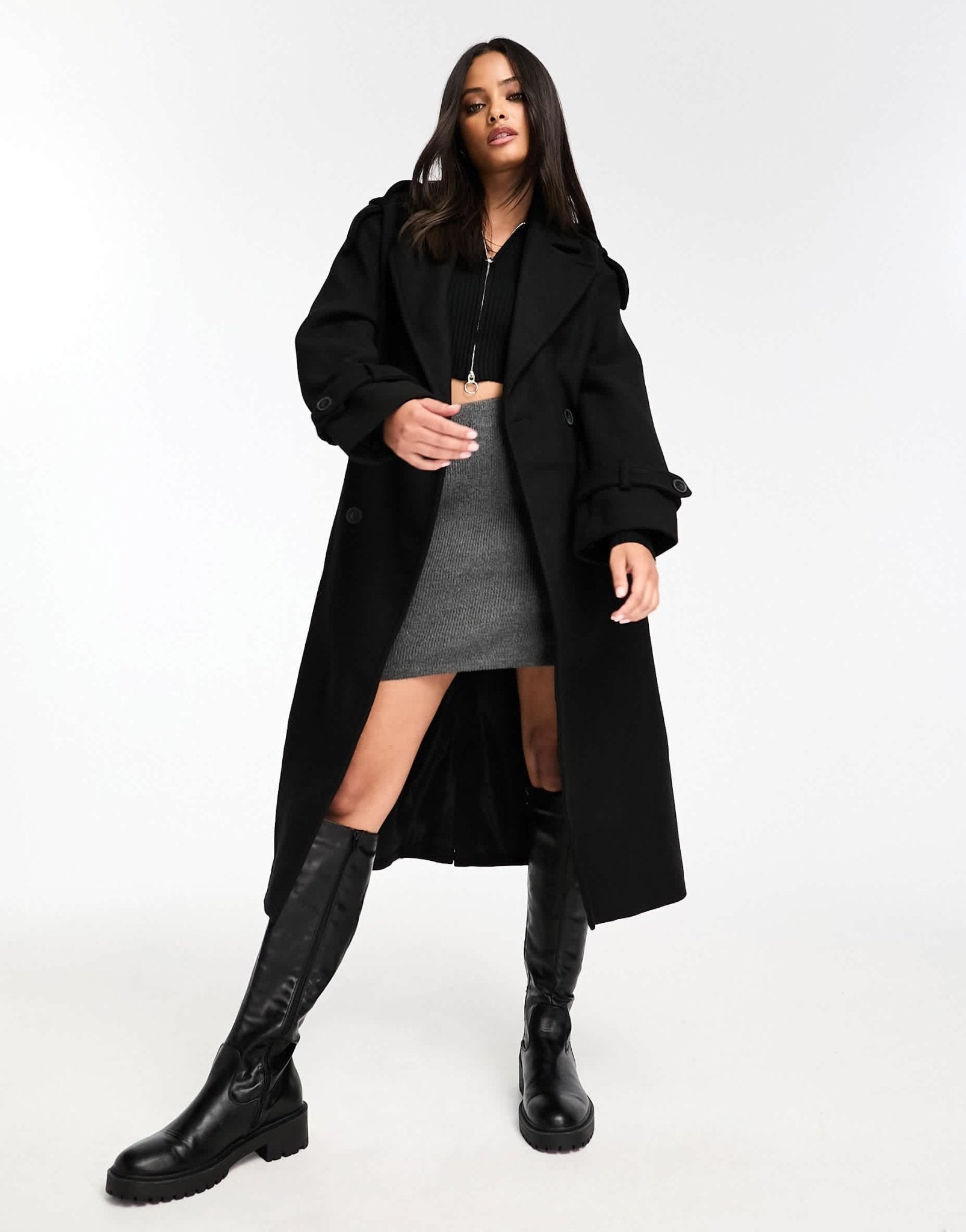 Bershka wool trench coat in black - ASOS Sample Sale