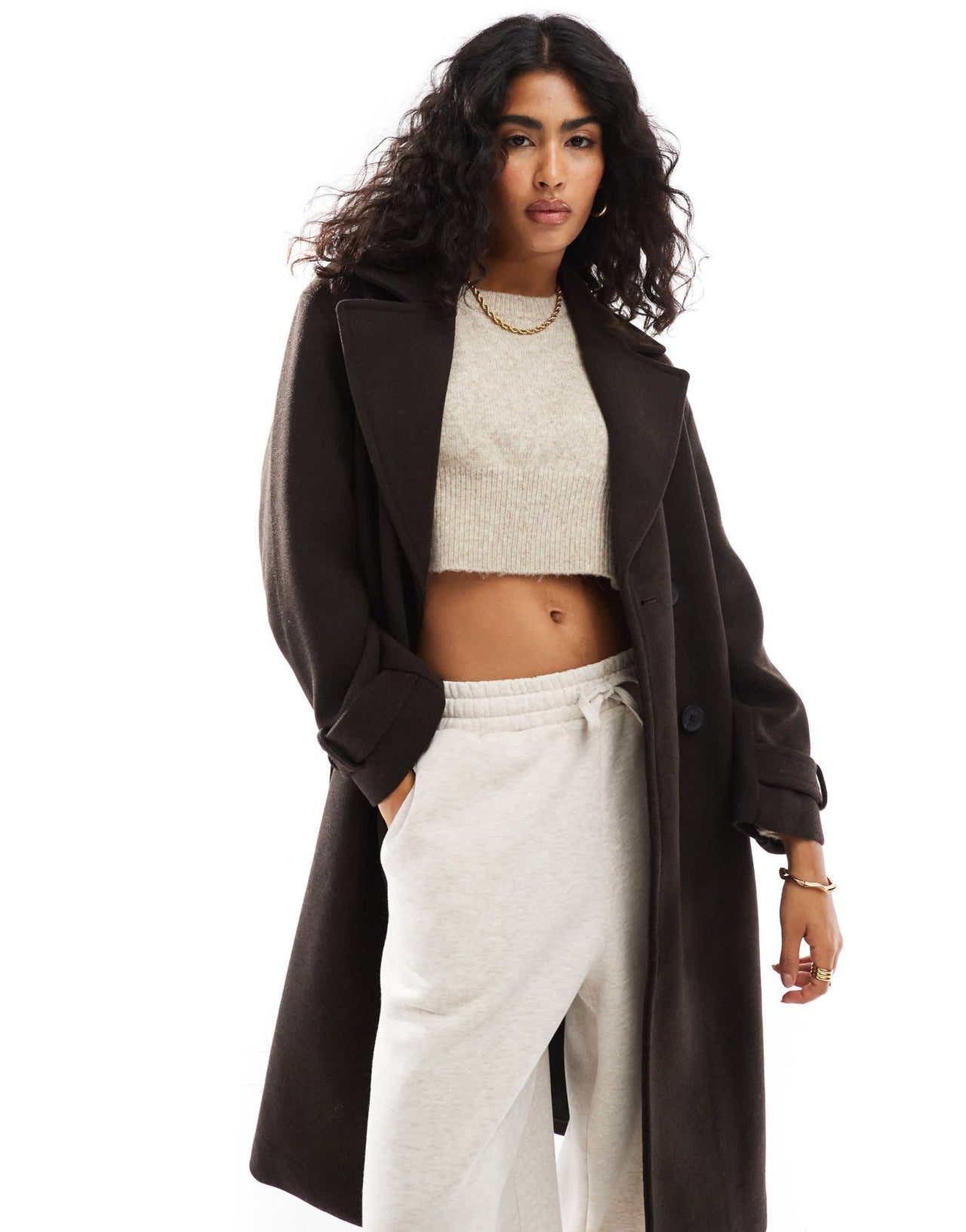 Bershka wool trench coat in brown - ASOS Sample Sale