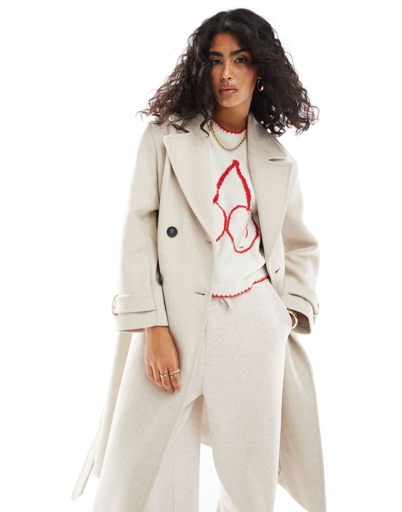 Bershka wool trench coat in stone - ASOS Sample Sale