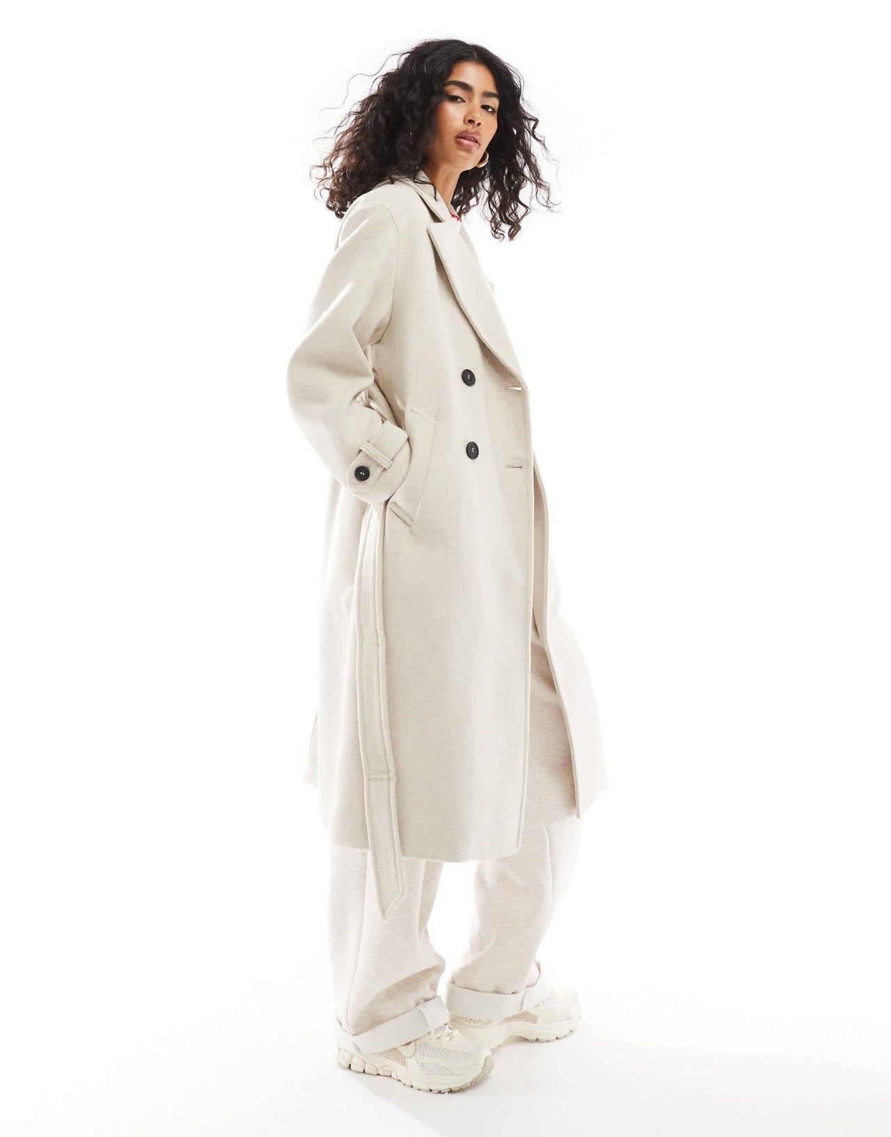 Bershka wool trench coat in stone - ASOS Sample Sale