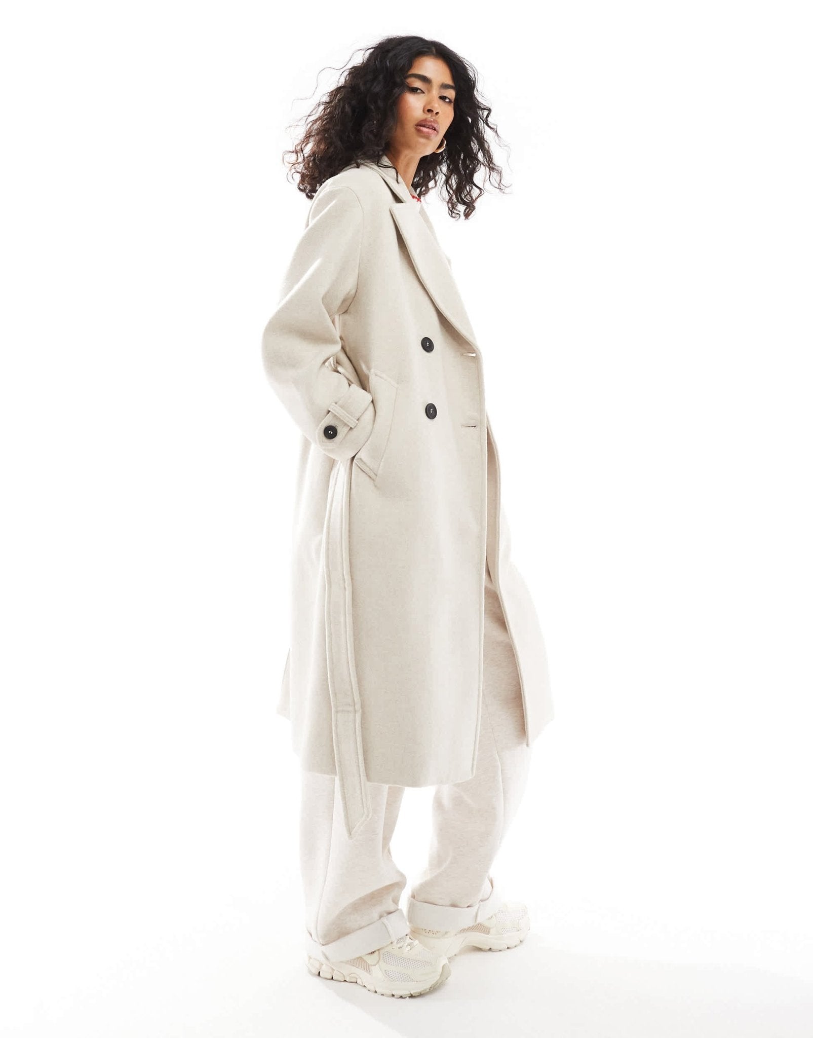 Bershka wool trench coat in stone - ASOS Sample Sale