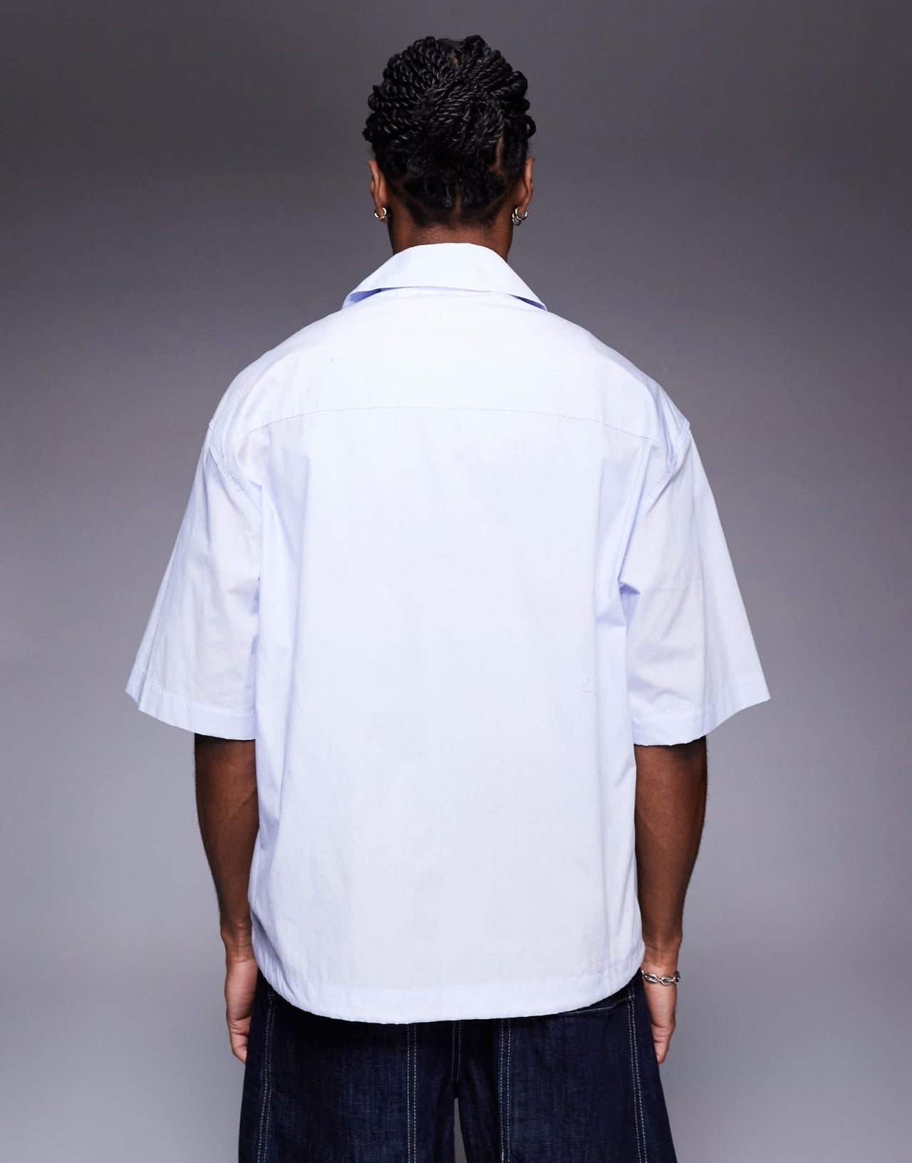 Bershka worker shirt with drawstring hem in blue - ASOS Sample Sale