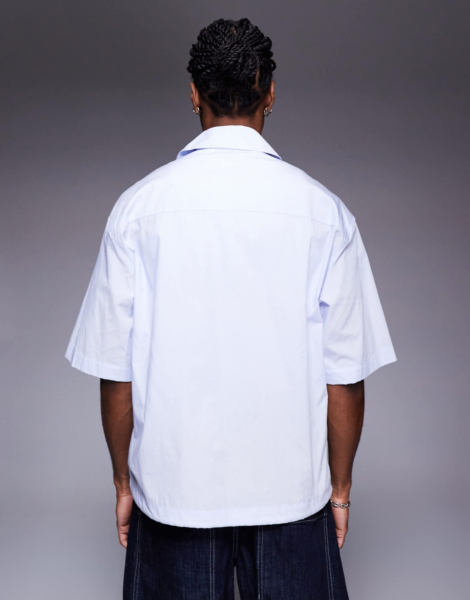 Bershka worker shirt with drawstring hem in blue - ASOS Sample Sale
