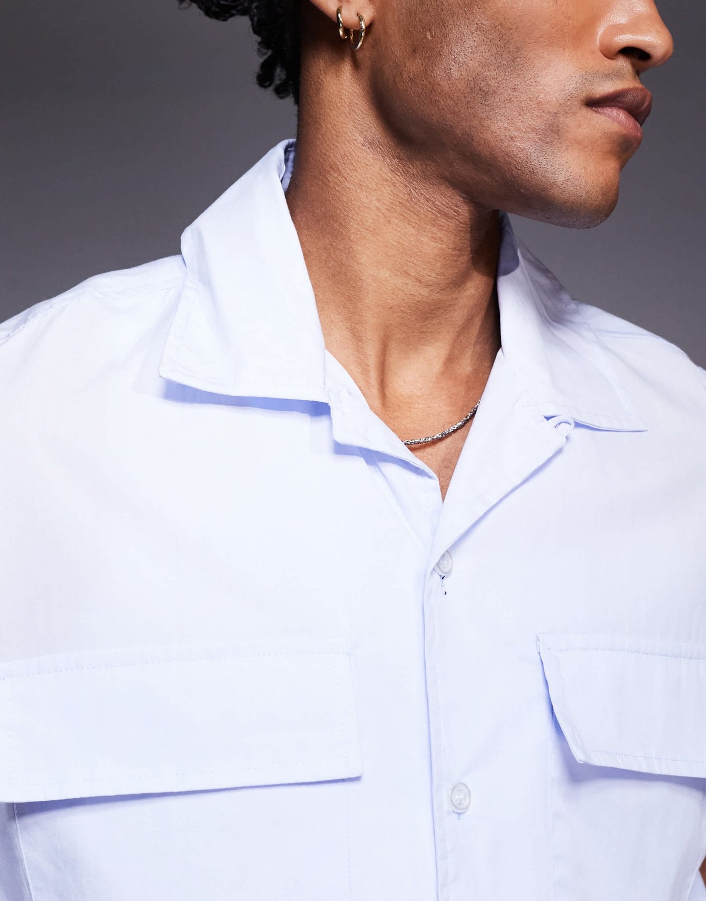 Bershka worker shirt with drawstring hem in blue - ASOS Sample Sale