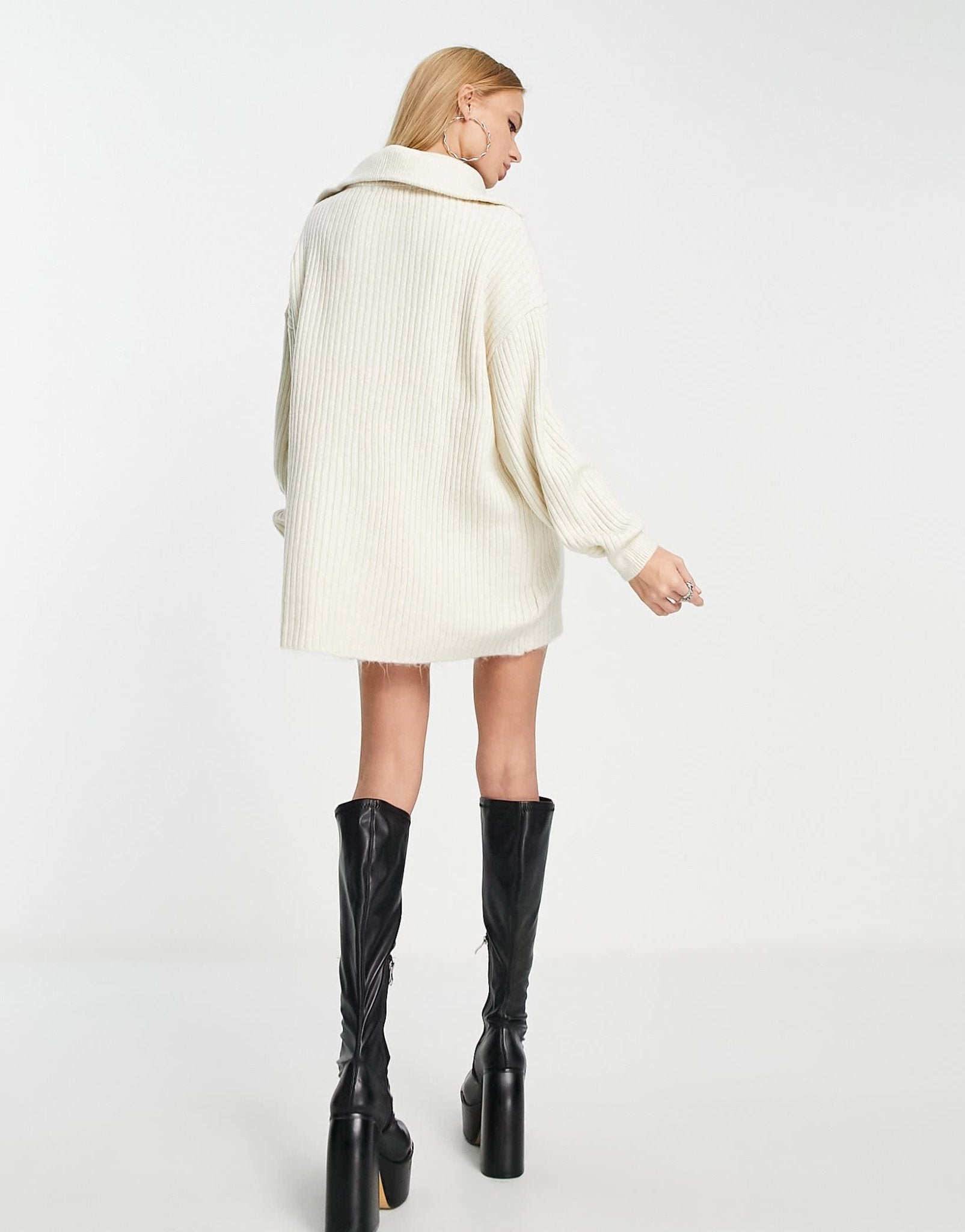 Bershka zip up knitted dress in cream - ASOS Sample Sale