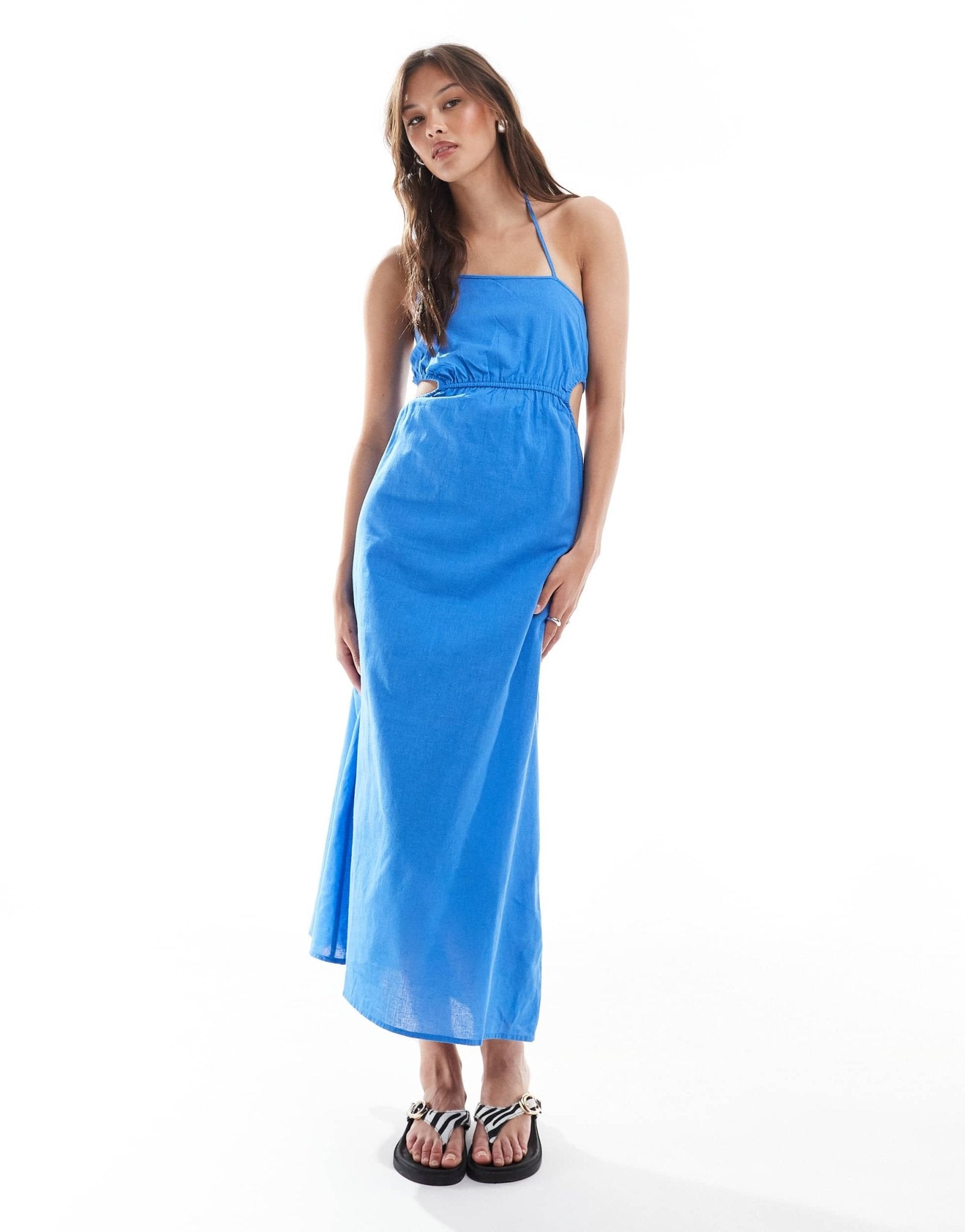 Billabong true blue maxi one shoulder cut out beach dress in blue - ASOS Sample Sale