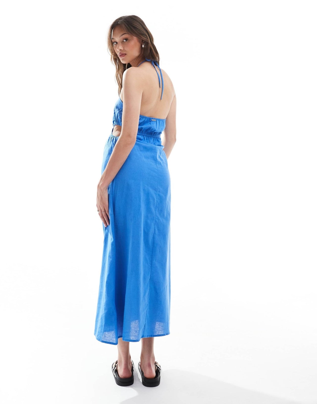 Billabong true blue maxi one shoulder cut out beach dress in blue - ASOS Sample Sale
