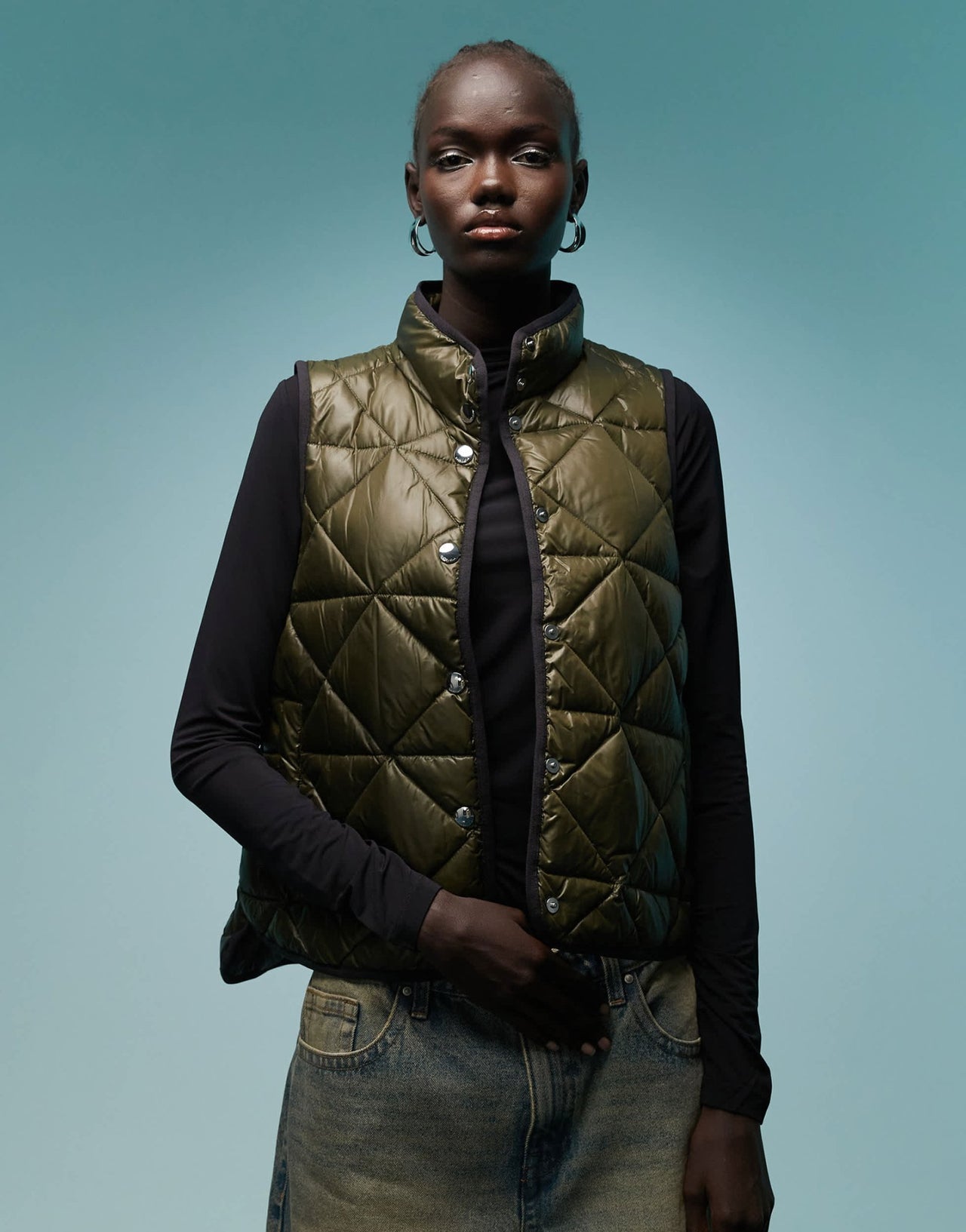 BIMBA Y LOLA high neck quilted gilet in khaki - ASOS Sample Sale