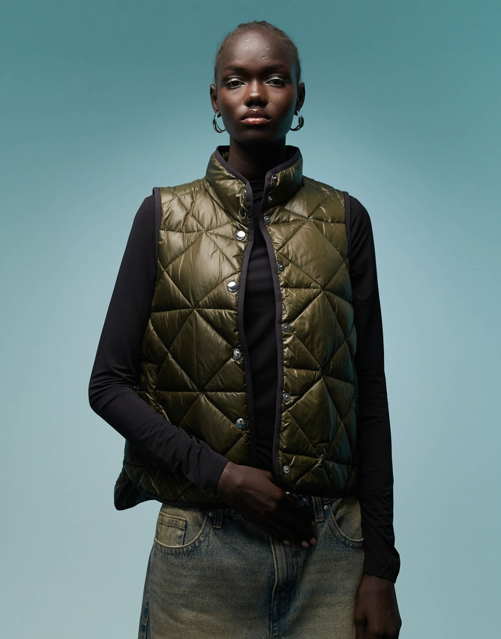 BIMBA Y LOLA high neck quilted gilet in khaki - ASOS Sample Sale