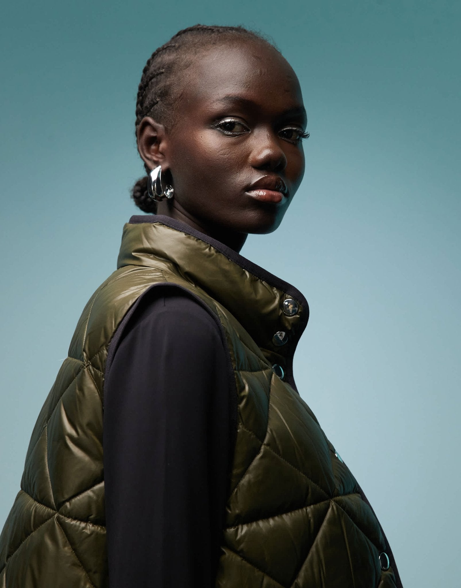 BIMBA Y LOLA high neck quilted gilet in khaki - ASOS Sample Sale