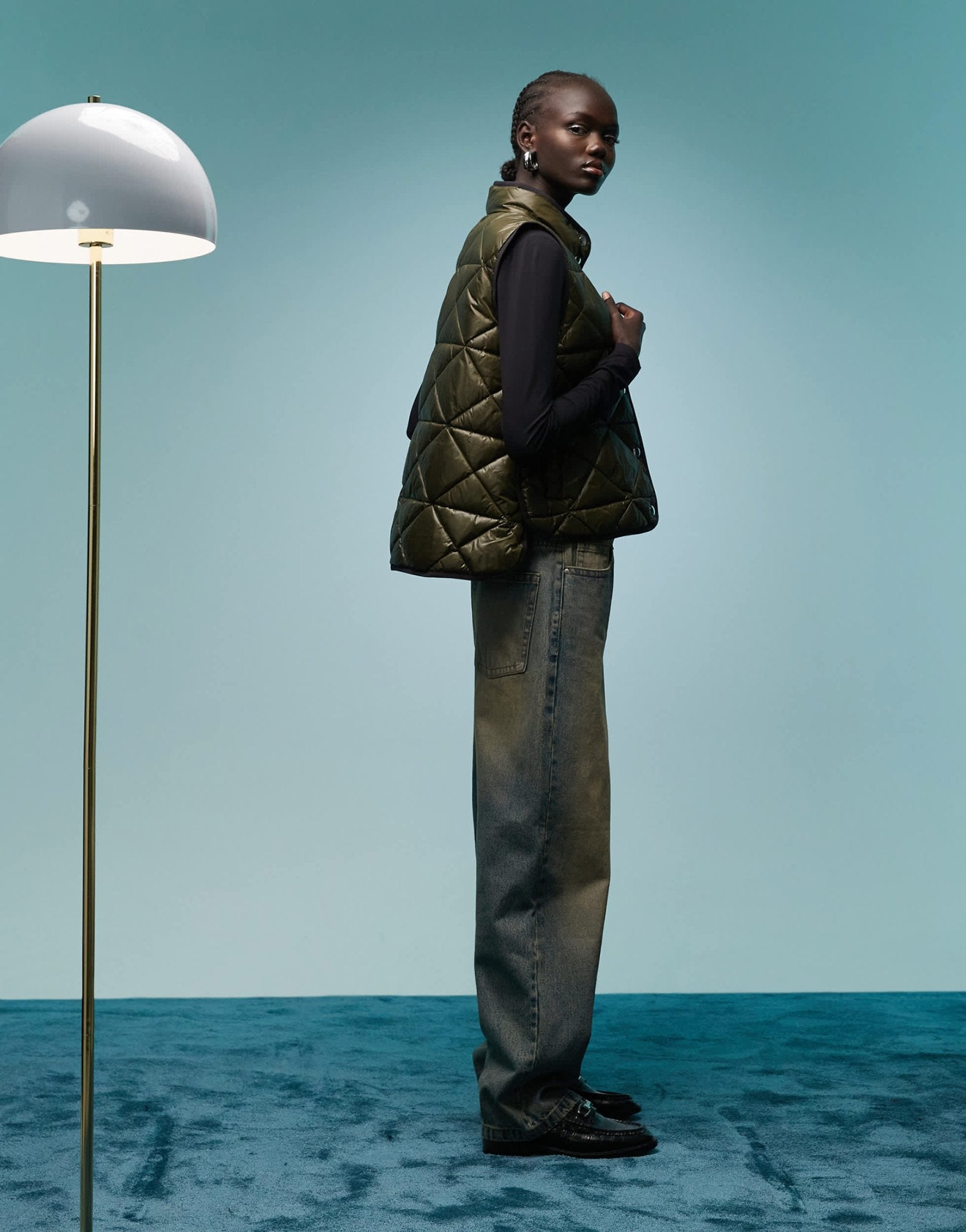 BIMBA Y LOLA high neck quilted gilet in khaki - ASOS Sample Sale