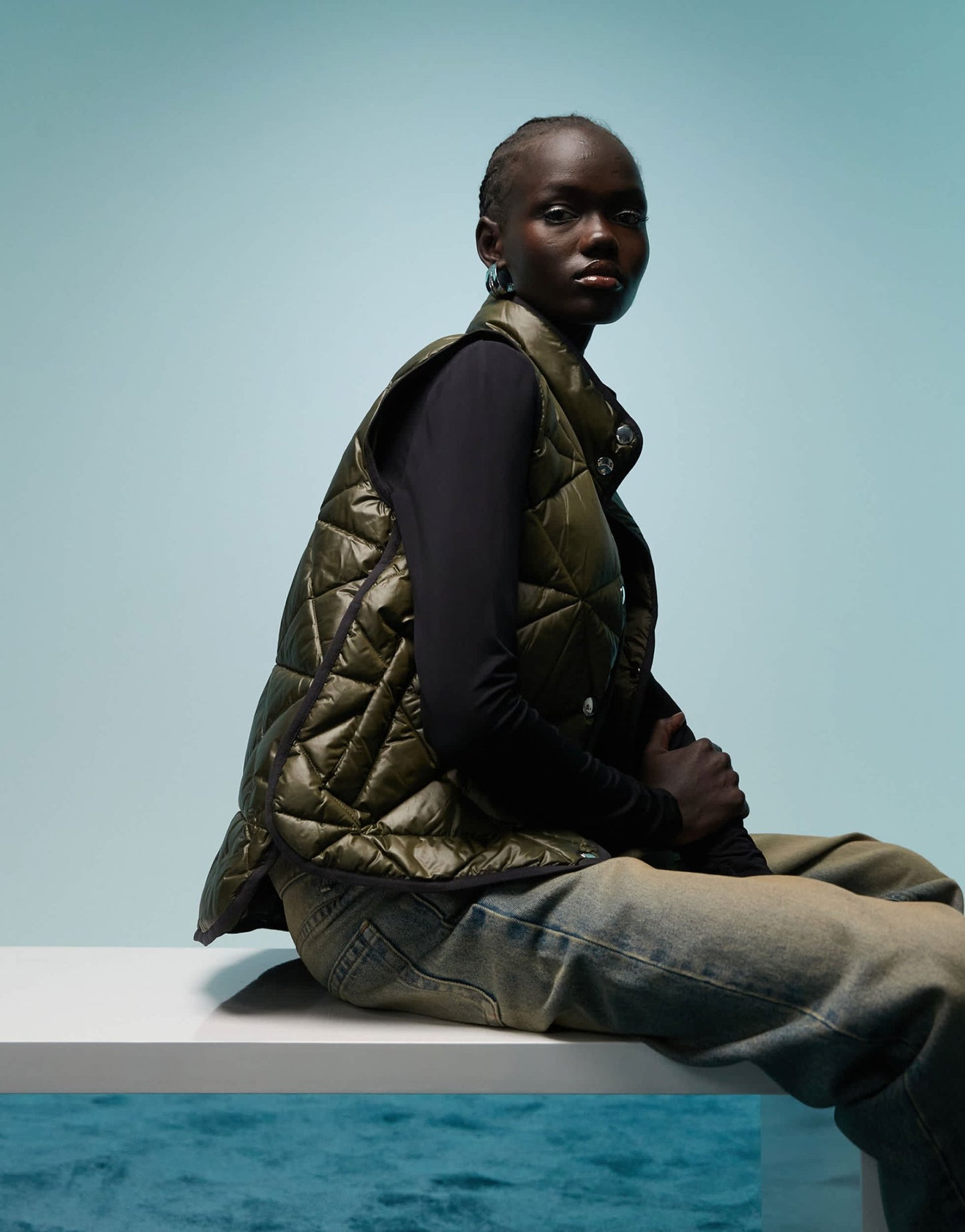 BIMBA Y LOLA high neck quilted gilet in khaki - ASOS Sample Sale