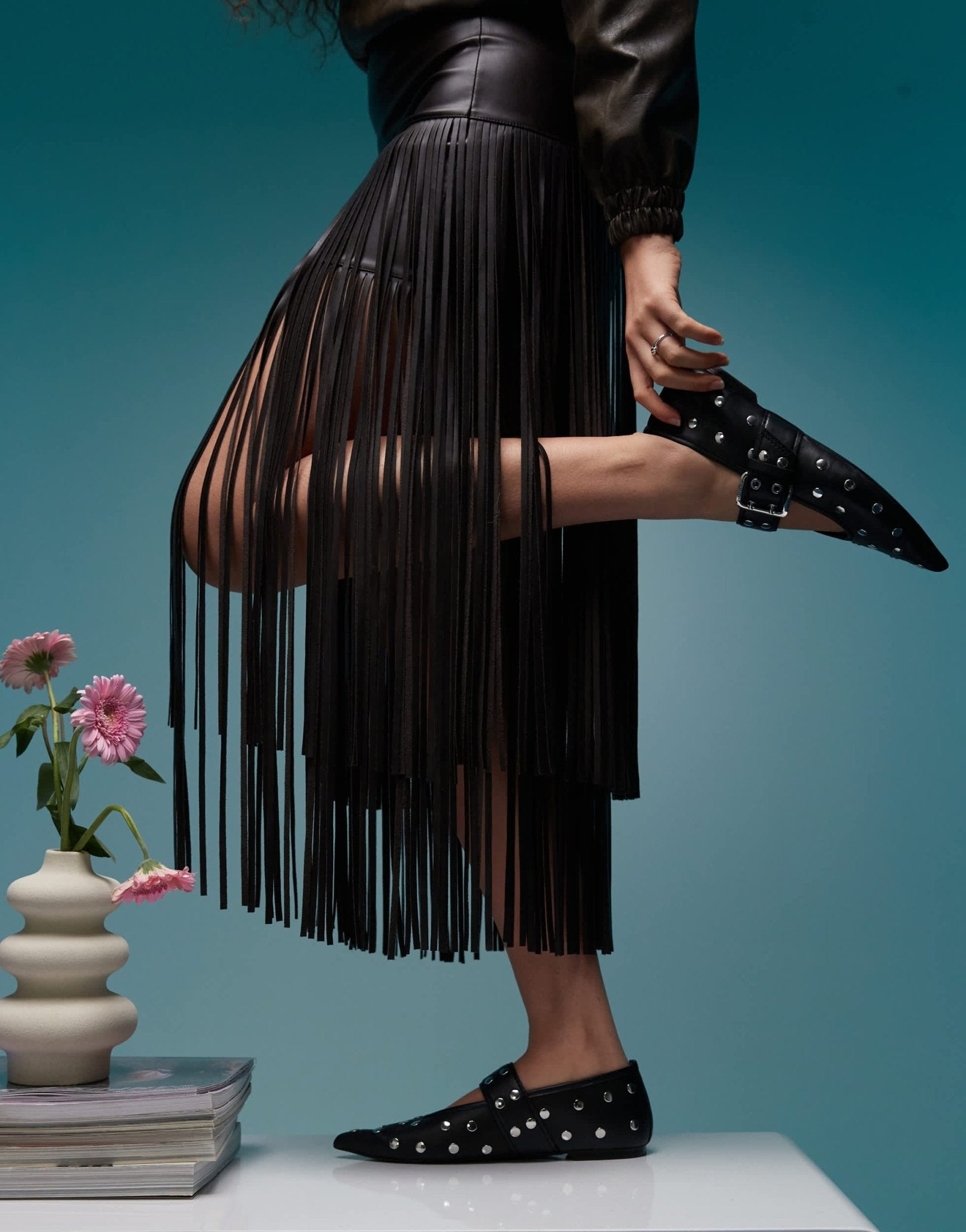 BIMBA Y LOLA pointed studded pumps with buckle straps in black - ASOS Sample Sale