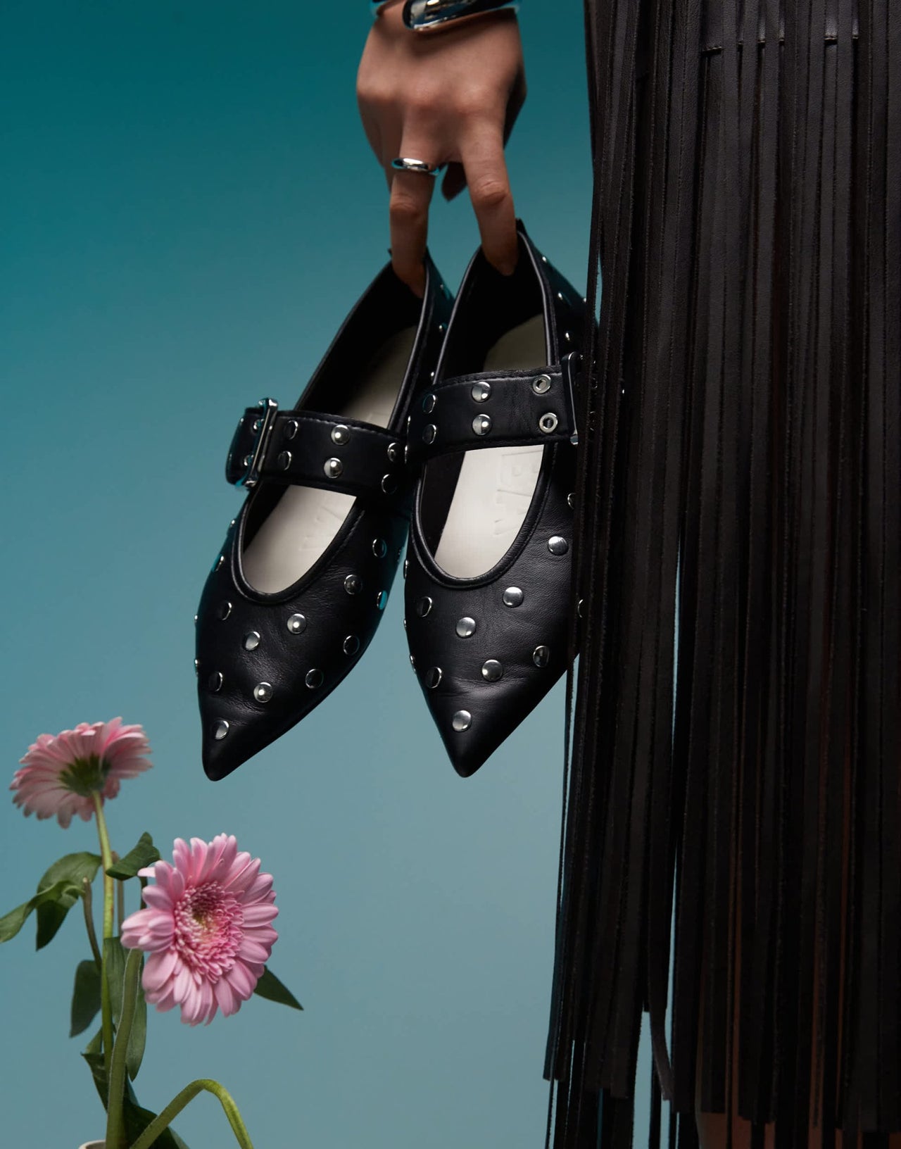 BIMBA Y LOLA pointed studded pumps with buckle straps in black - ASOS Sample Sale