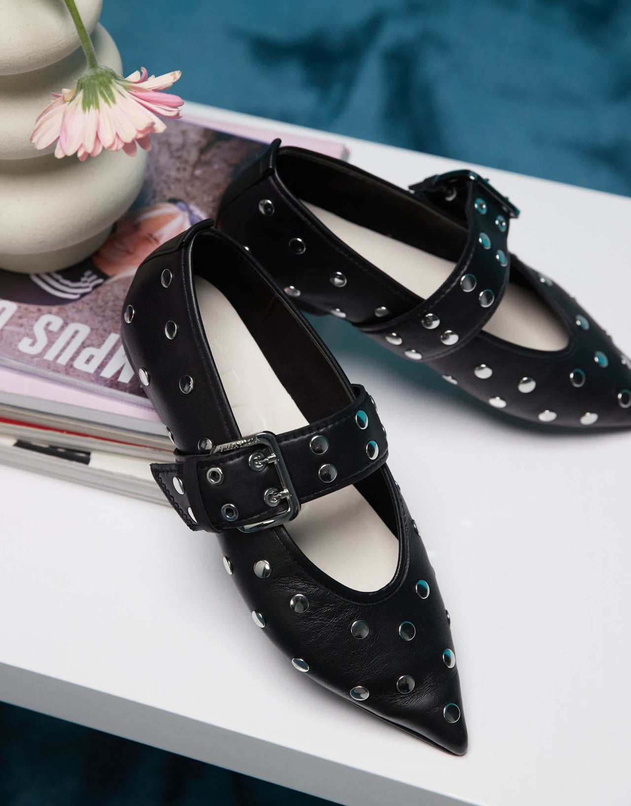 BIMBA Y LOLA pointed studded pumps with buckle straps in black - ASOS Sample Sale