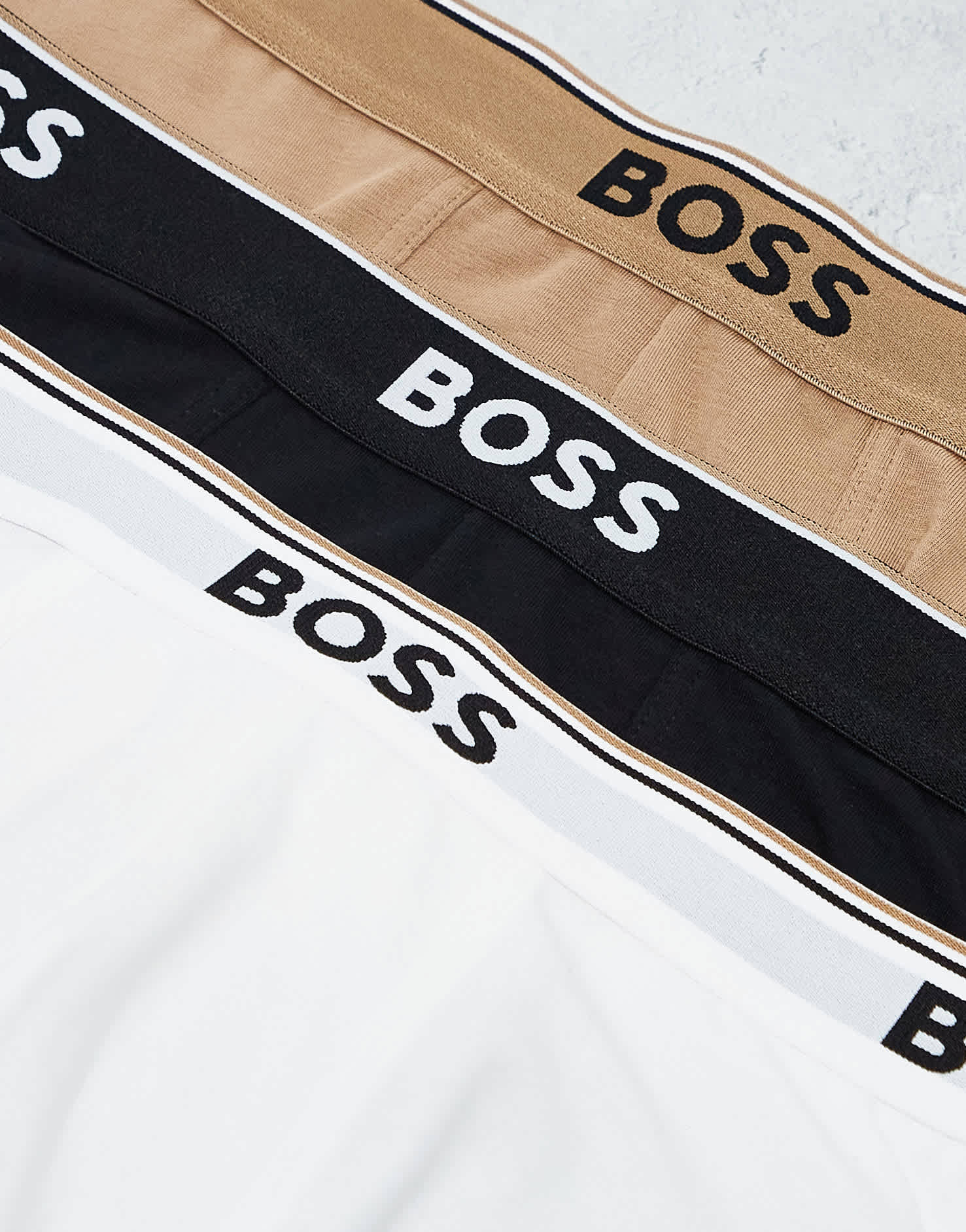 BOSS Bodywear Power 3 pack logo waistband trunks in black/tan/white - ASOS Sample Sale