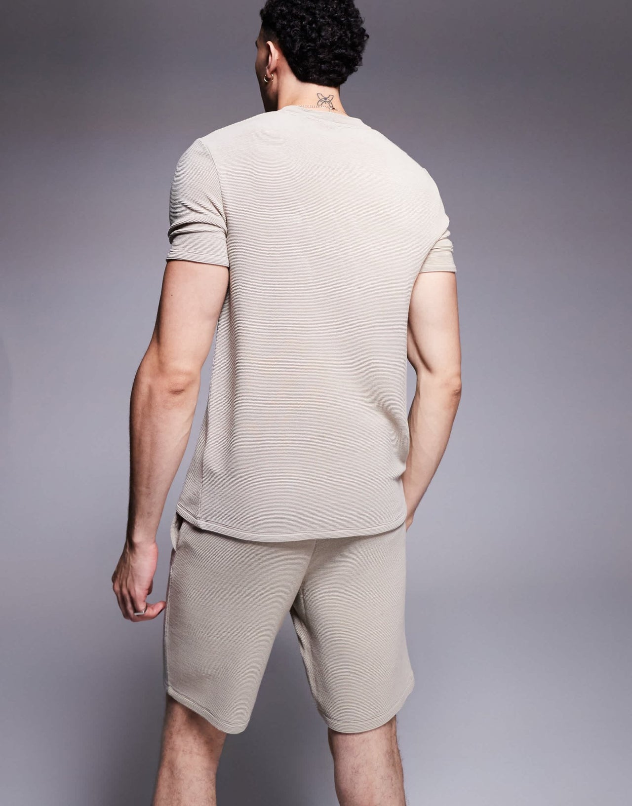 BOSS Bodywear Rib logo shorts in light beige co-ord - ASOS Sample Sale