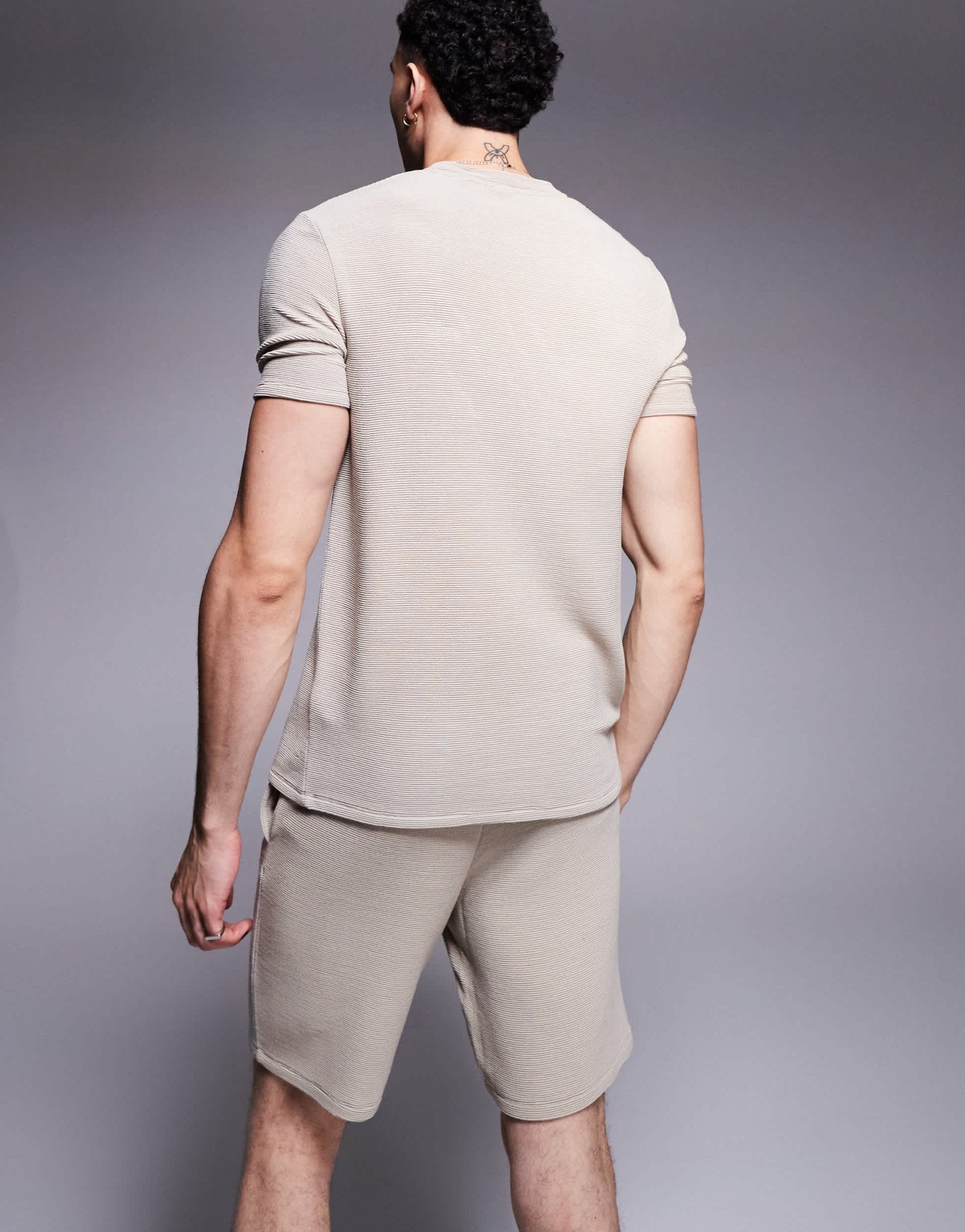 BOSS Bodywear Rib logo shorts in light beige co-ord - ASOS Sample Sale