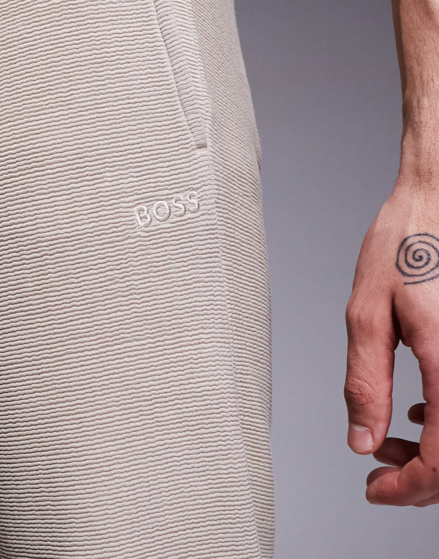 BOSS Bodywear Rib logo shorts in light beige co-ord - ASOS Sample Sale