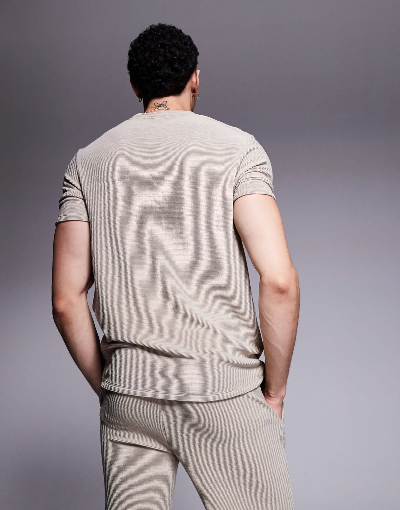 BOSS Bodywear Rib logo t-shirt regular fit in light beige CO-ORD - ASOS Sample Sale
