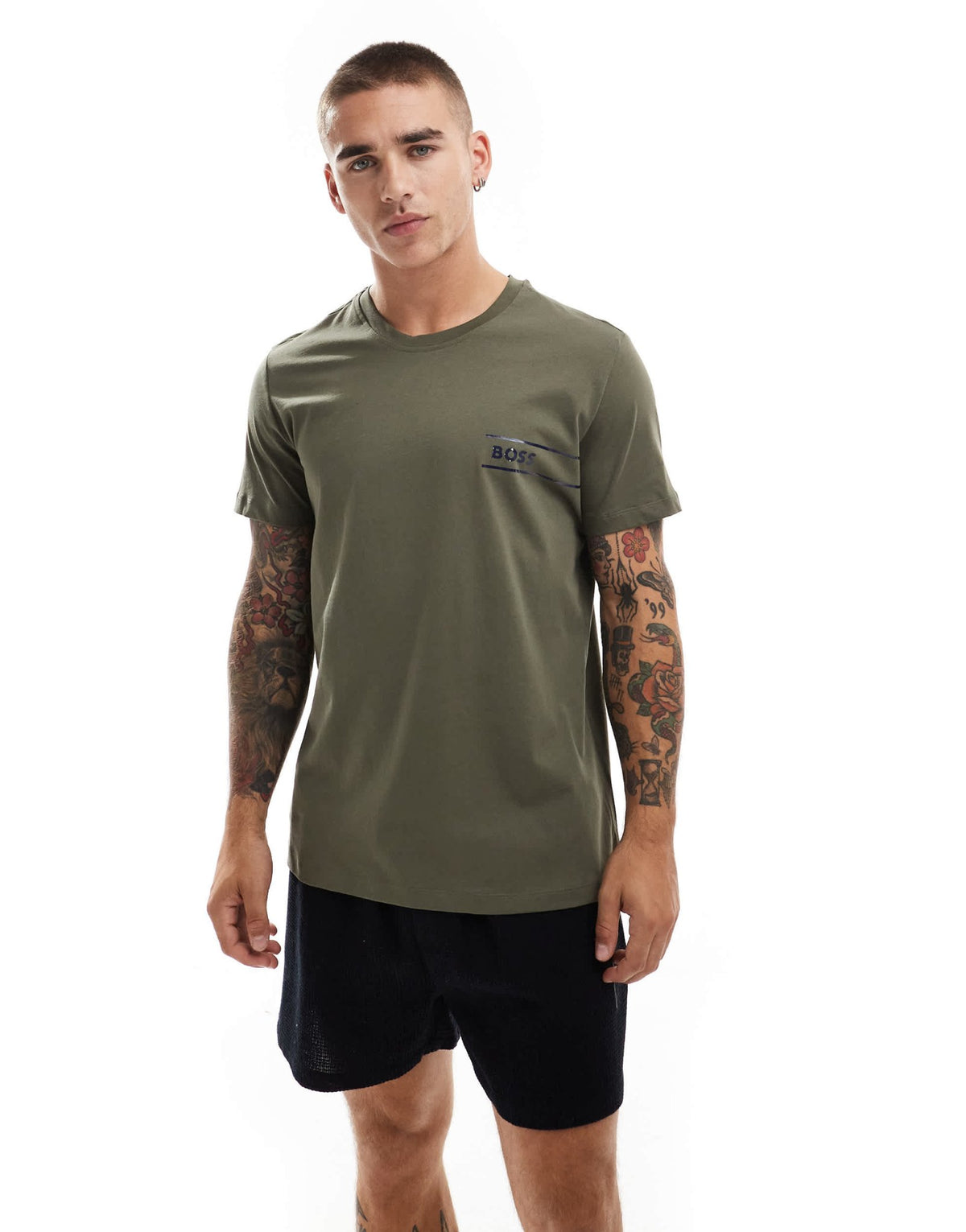 BOSS Bodywear t-shirt in khaki green – ASOS Sample Sale