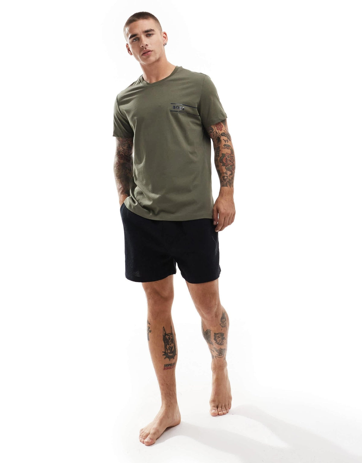 BOSS Bodywear t-shirt in khaki green – ASOS Sample Sale