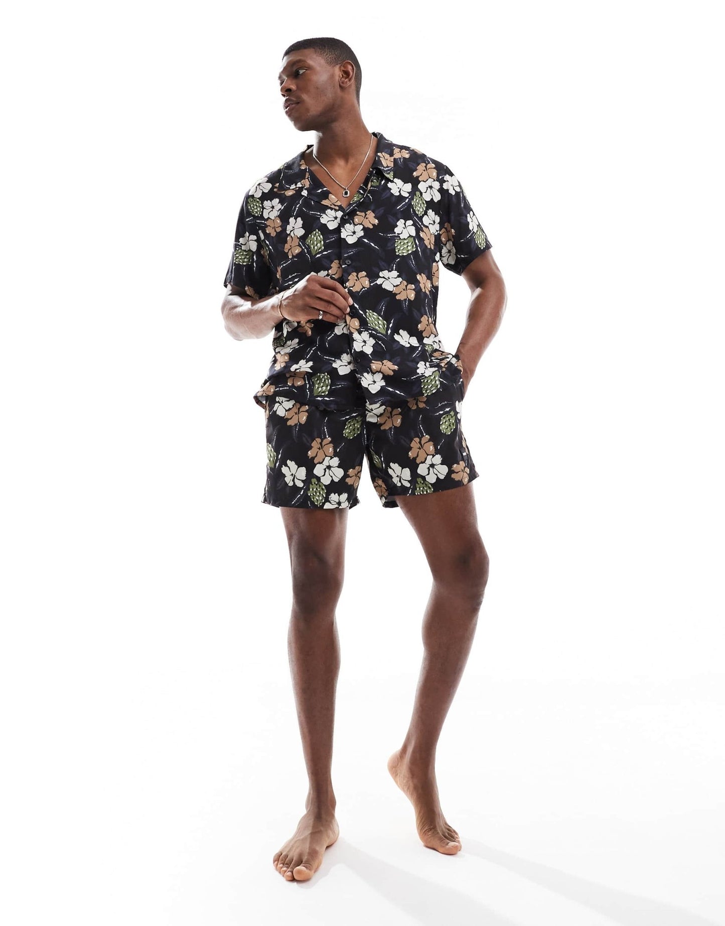 Boss co-ord floral print short sleeve shirt in black - ASOS Sample Sale