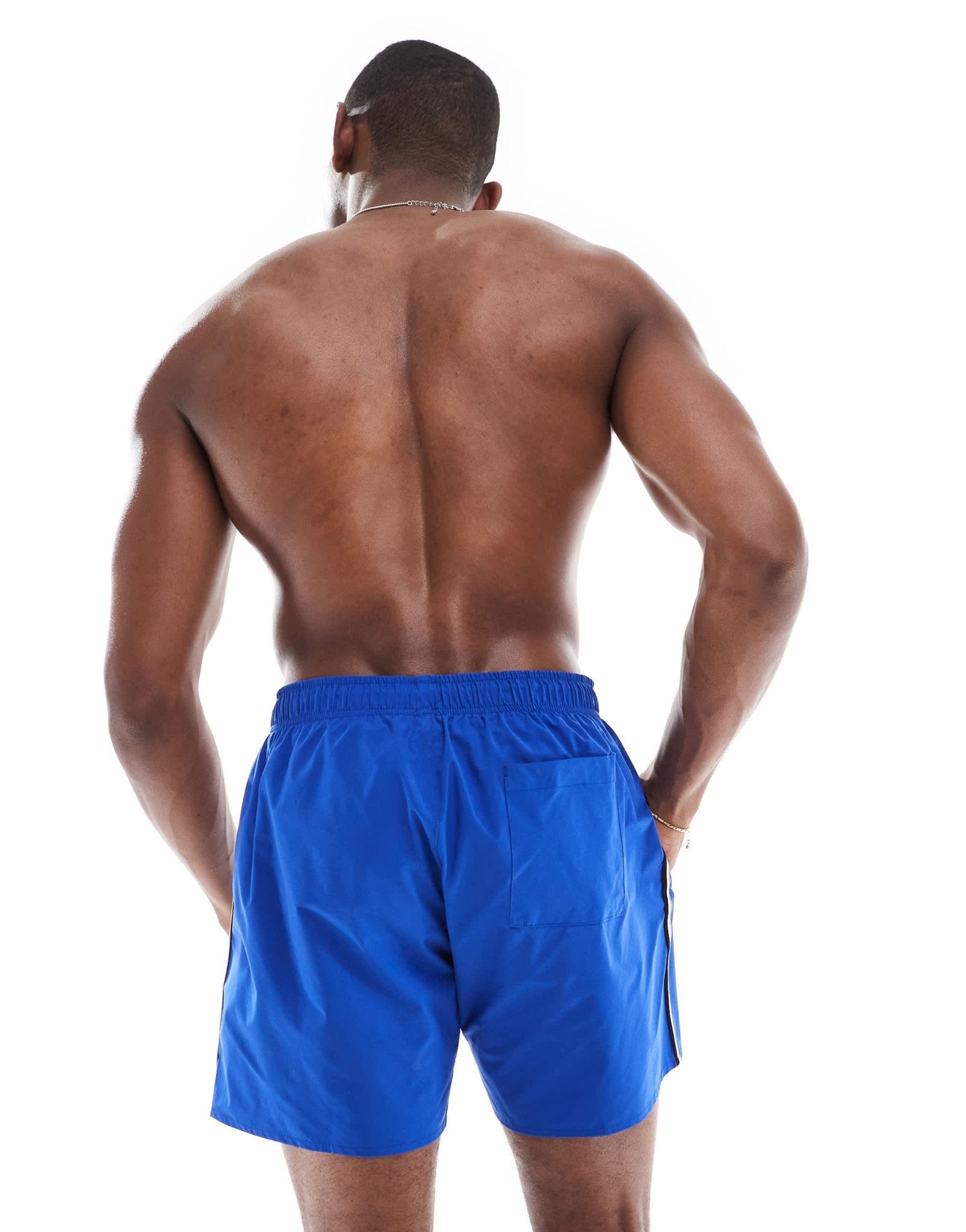 Boss Iconic logo swim short in blue with side stripe - ASOS Sample Sale