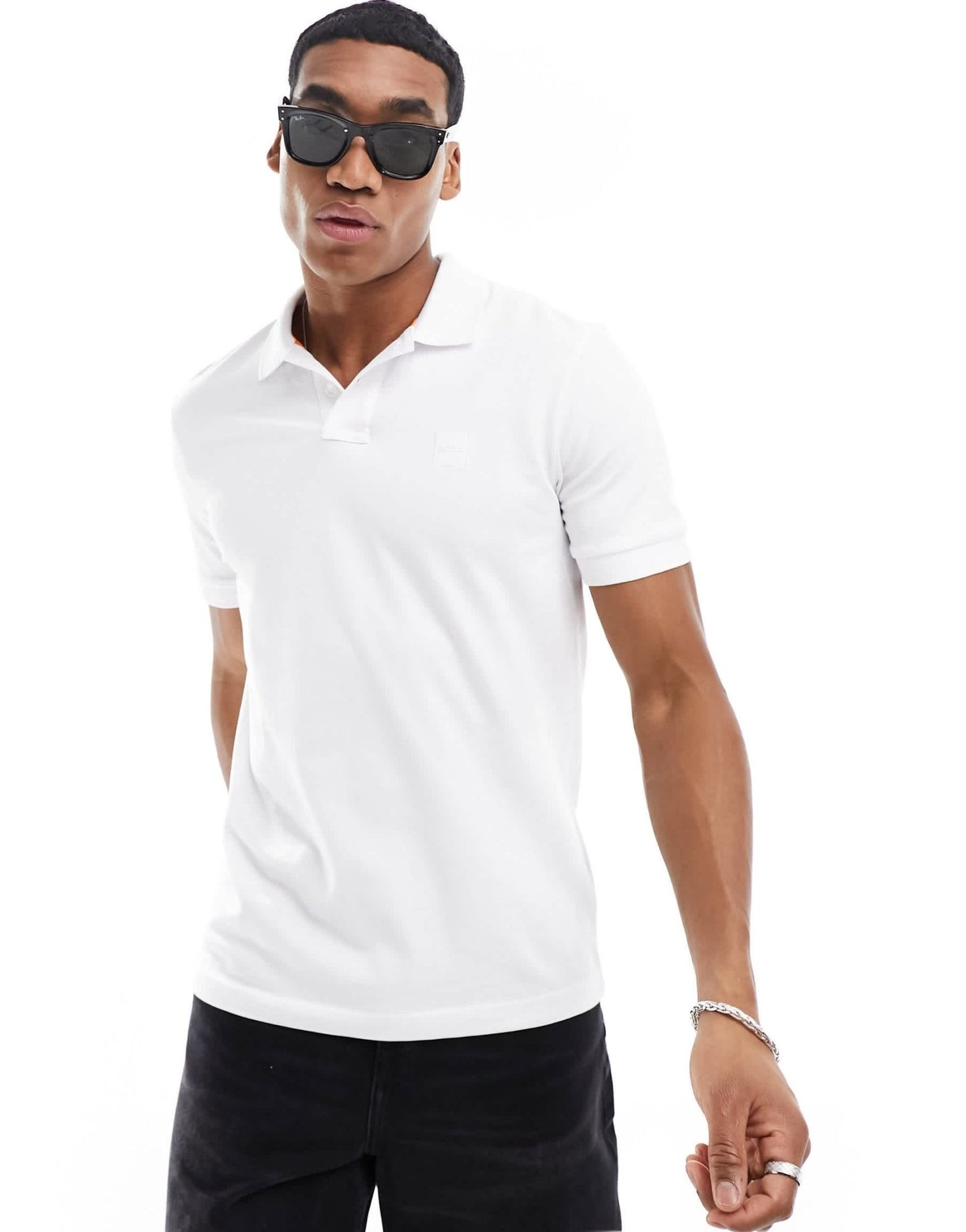 BOSS Orange Passenger slim fit polo in white - ASOS Sample Sale