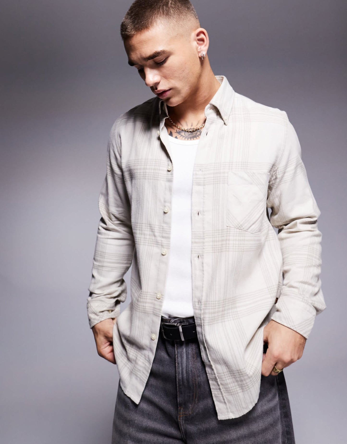 BOSS Orange Rickert check flannel shirt regular fit in Light Beige - ASOS Sample Sale