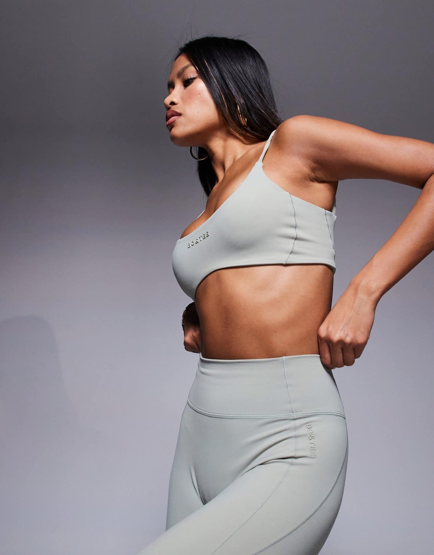 Bo+Tee sports bra co-ord in mineral soft olive - ASOS Sample Sale