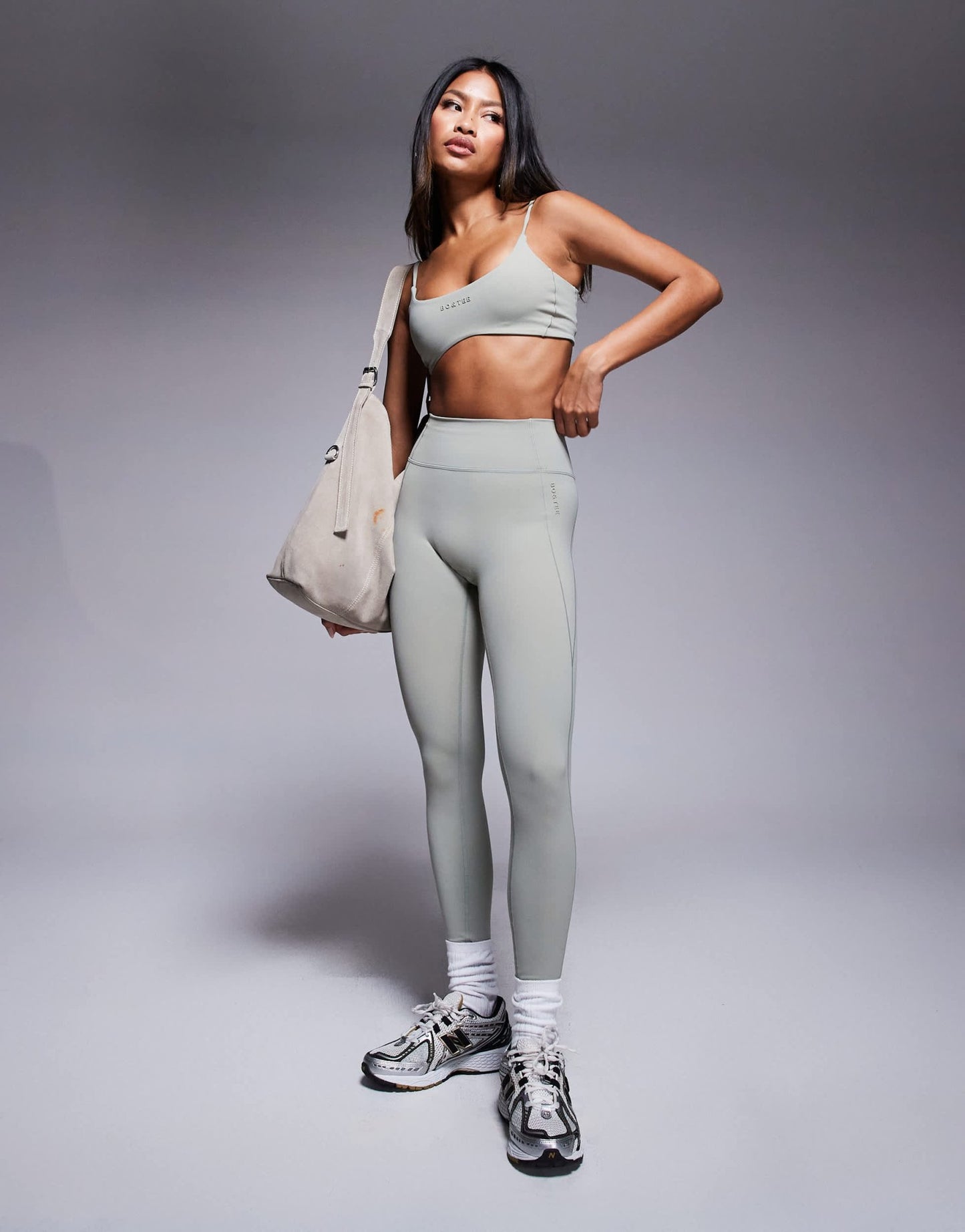 Bo+Tee sports bra co-ord in mineral soft olive - ASOS Sample Sale