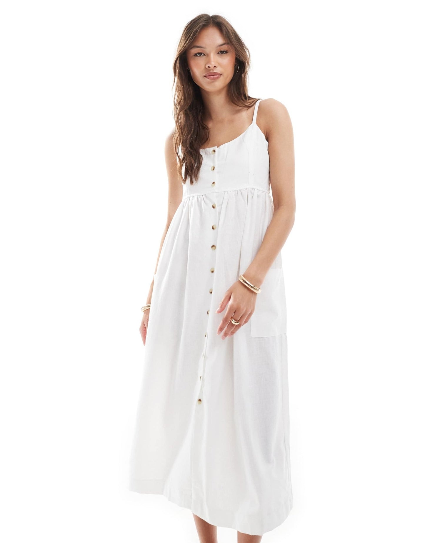 Brave Soul button down strappy midi dress in cream - ASOS Sample Sale