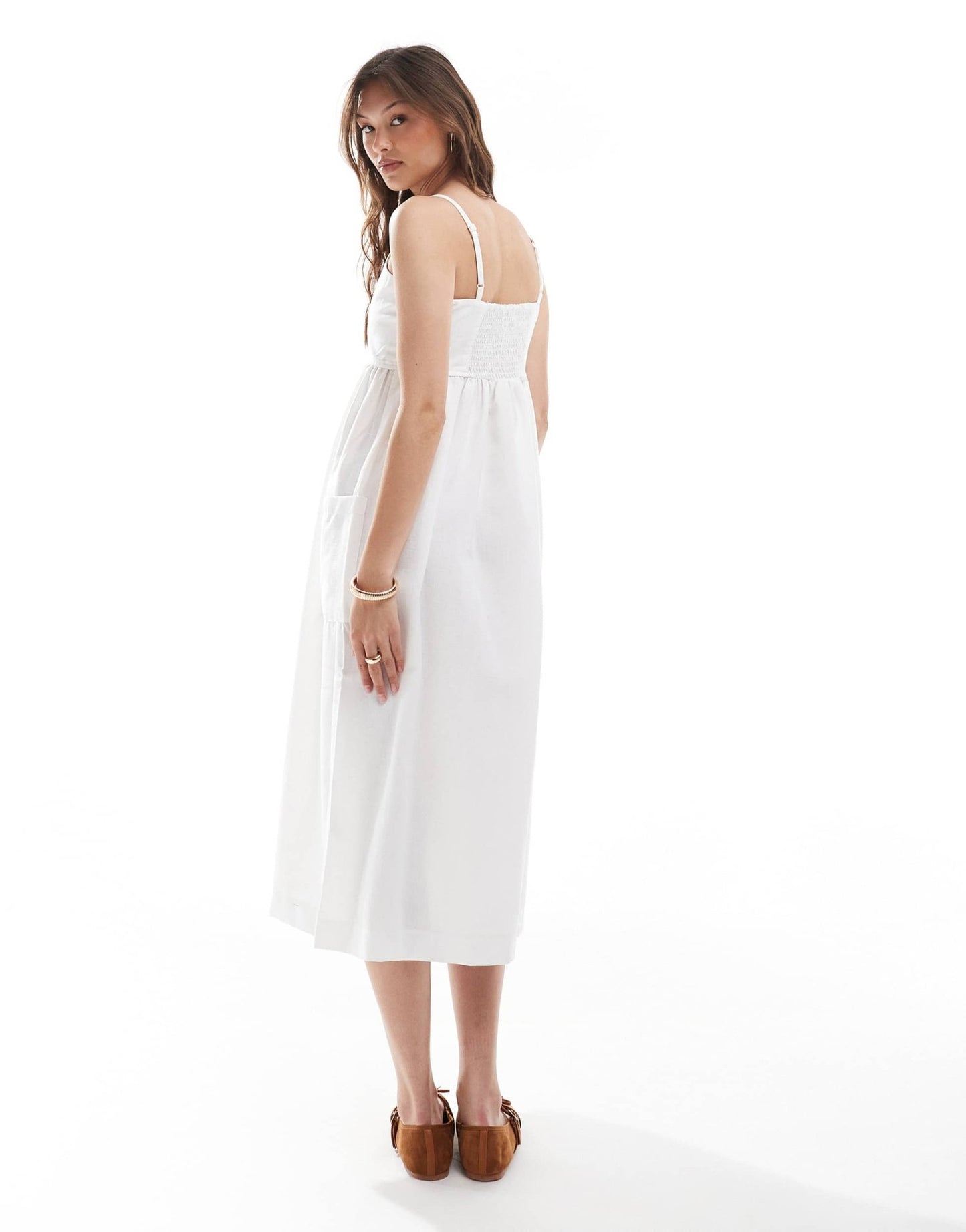Brave Soul button down strappy midi dress in cream - ASOS Sample Sale