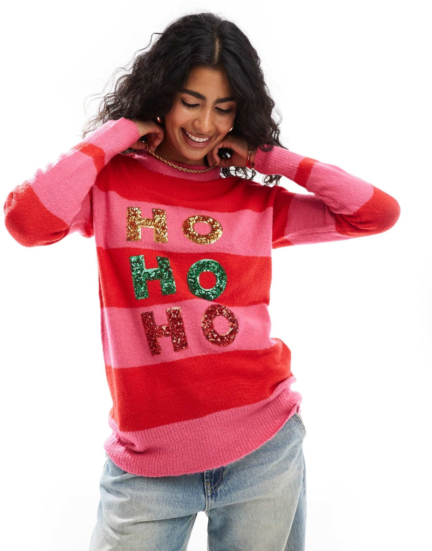 Brave Soul Christmas jumper in red and pink stripe - ASOS Sample Sale