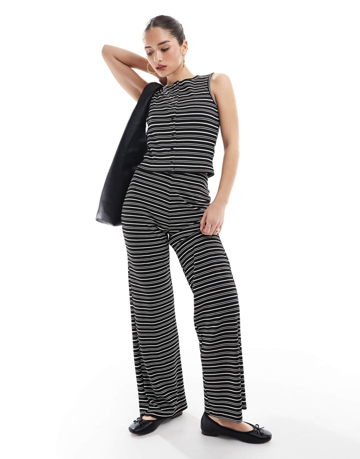 Brave Soul co-ord jersey wide leg trouser in black and white stripe - ASOS Sample Sale